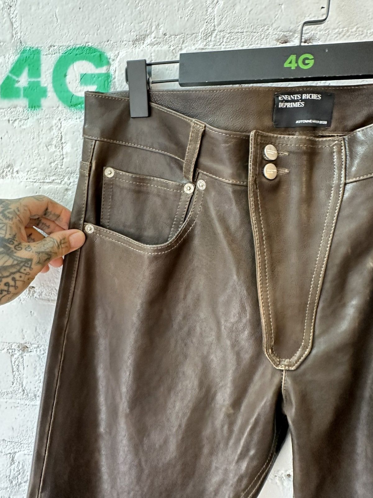 Enfants Riches Deprimes ERD ROCKSTAR TRAVIS SCOTT BROWN LEATHER JEANS PANTS 32 33 Size US 32 / EU 48 - 4 Thumbnail