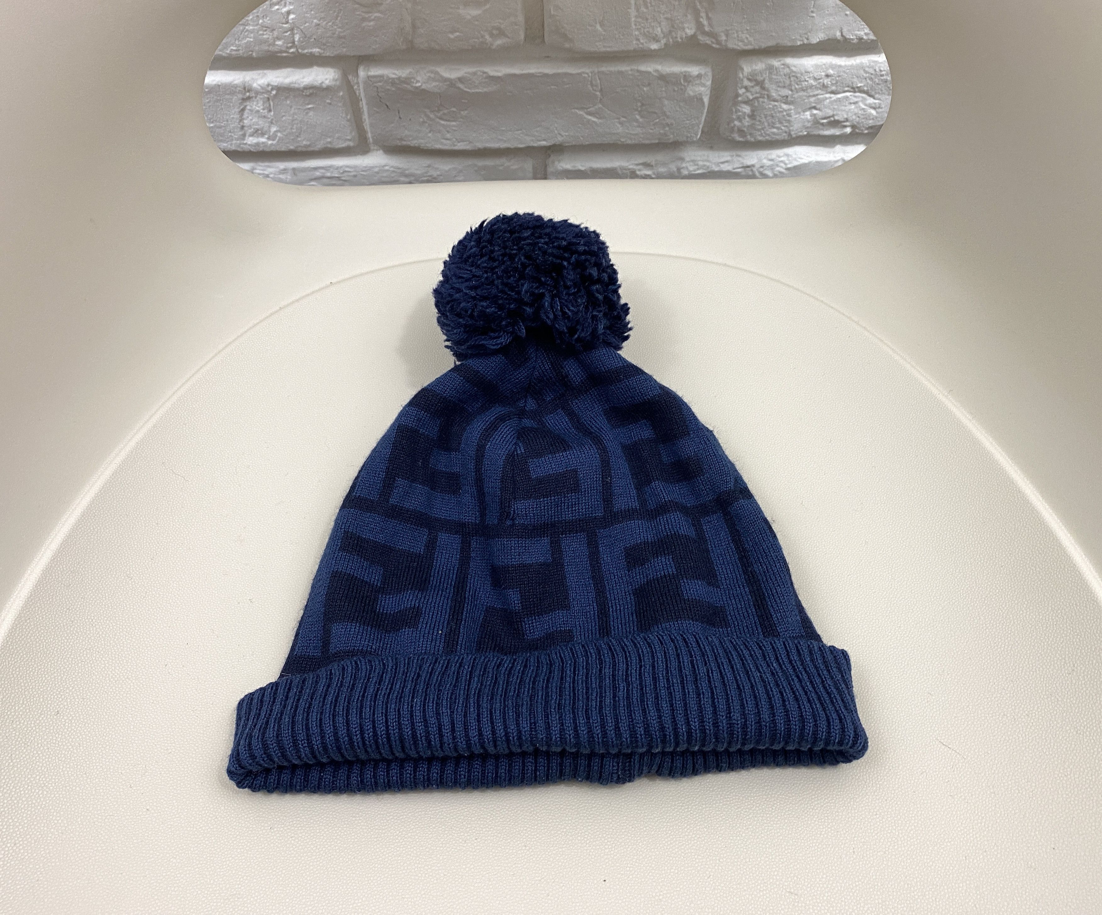 Fendi Fendi Zucca Monogram FF Wool Pompon Hat Beanie Unisex S-M Size ONE SIZE - 2 Thumbnail