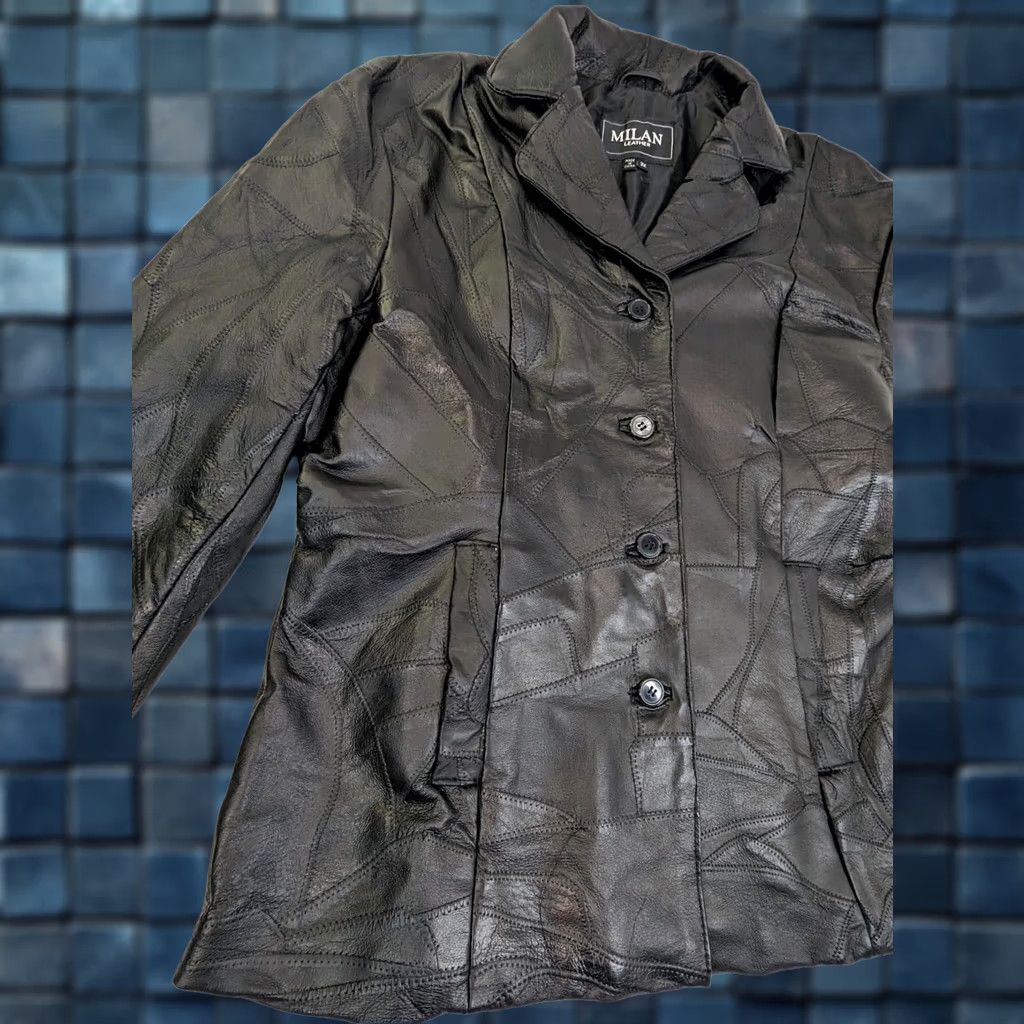 Vintage VINTAGE Milan Patchwork Leather Jacket Women 2XL Tooled Lined Button Brown Black Patchwork Retro Jacket Womens 2XL Size XXL / US 16-18 / IT 52-54 - 1 Thumbnail