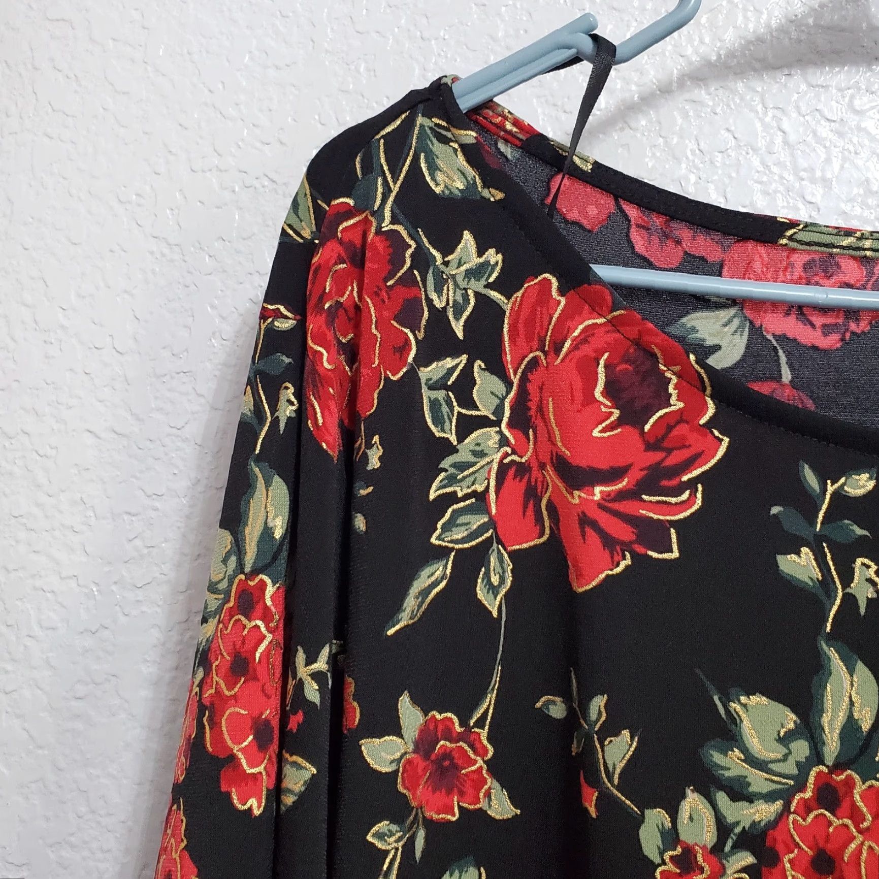 Vintage Catherines Dress Womens 2X Black Floral Ruffle Sleeve Pullover Knee Length Round Neck Womens Size XXL / US 16-18 / IT 52-54 - 5 Thumbnail
