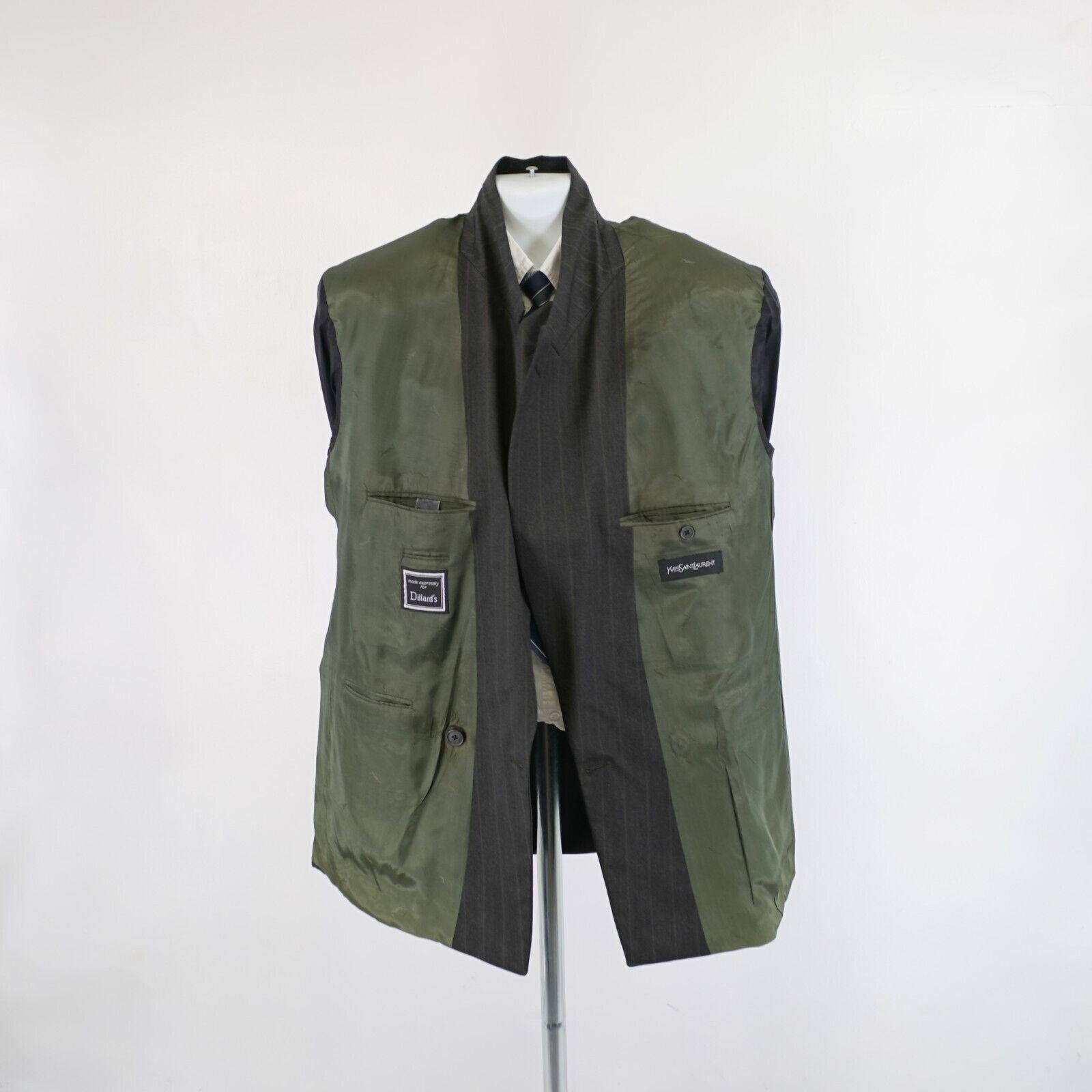 Yves Saint Laurent Yves Saint Laurent Wool Gray W/ Tan Stiped Double Breasted S Size 44L - 16 Thumbnail