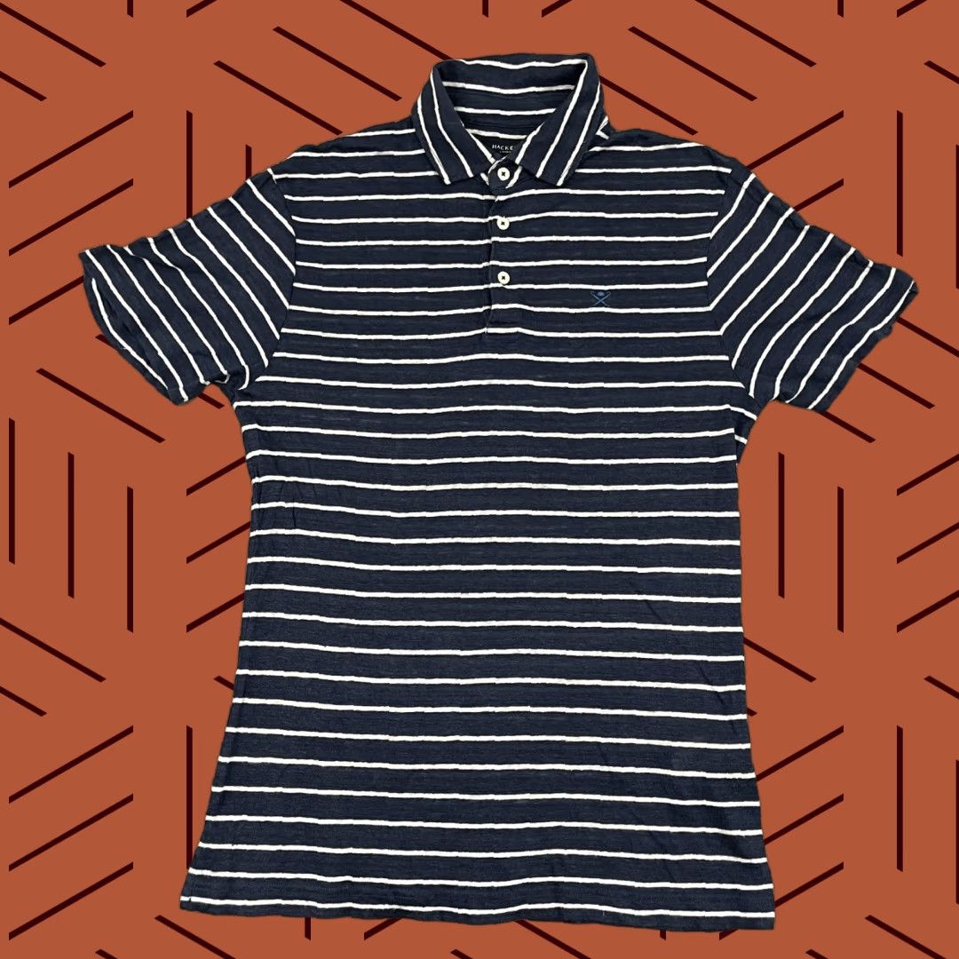 Hackett Hackett London Polo Shirt Mens M Blue Striped Linen Knit Casual Preppy Logo Shirt Size US M / EU 48-50 / 2 - 1 Thumbnail