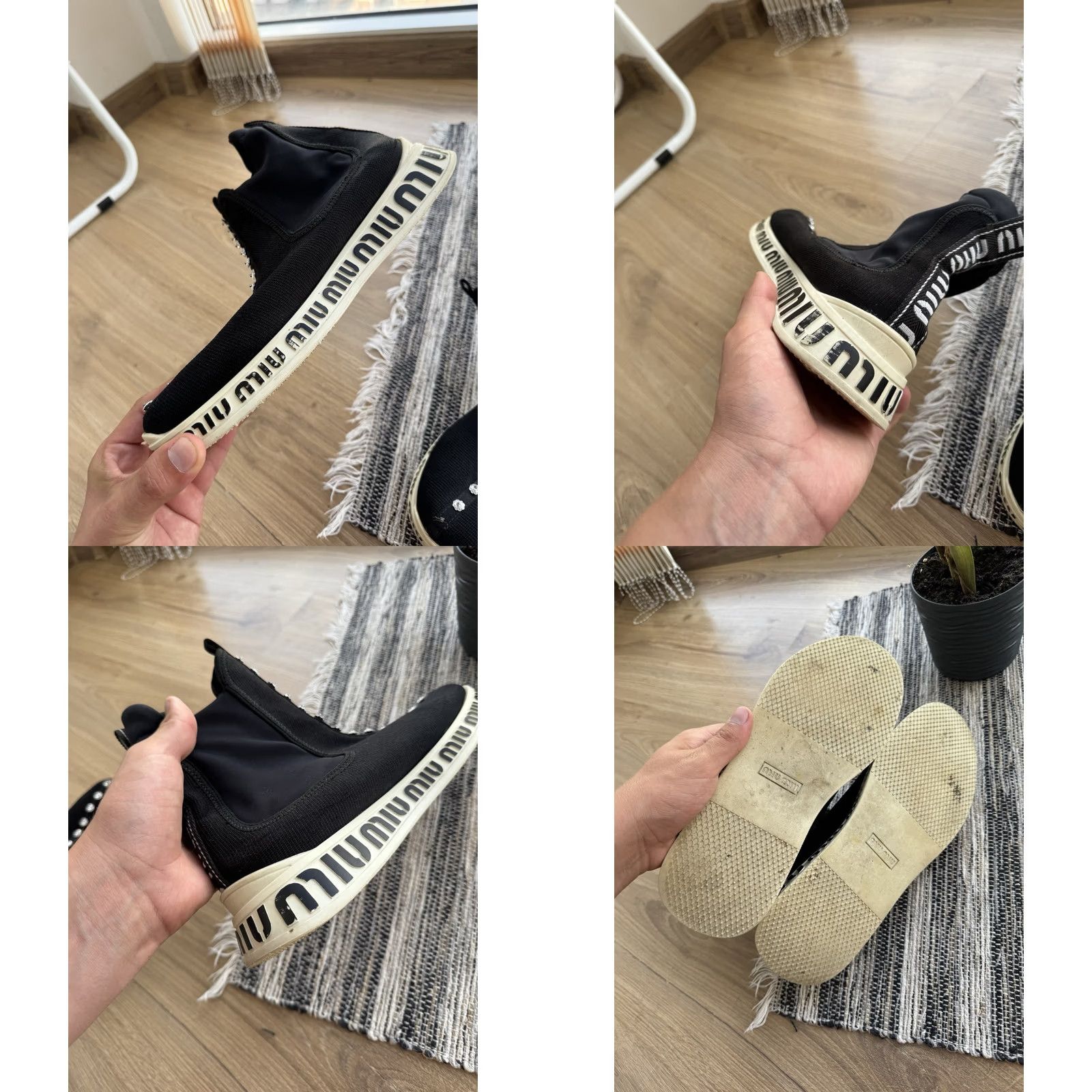 Miu Miu VINTAGE Miu Miu High Top Sneakers Knit Black Shoes 39 US 8.5 Woman Shadow Logo Retro City Avant Garde Size M / US 6-8 / IT 42-44 - 8 Thumbnail