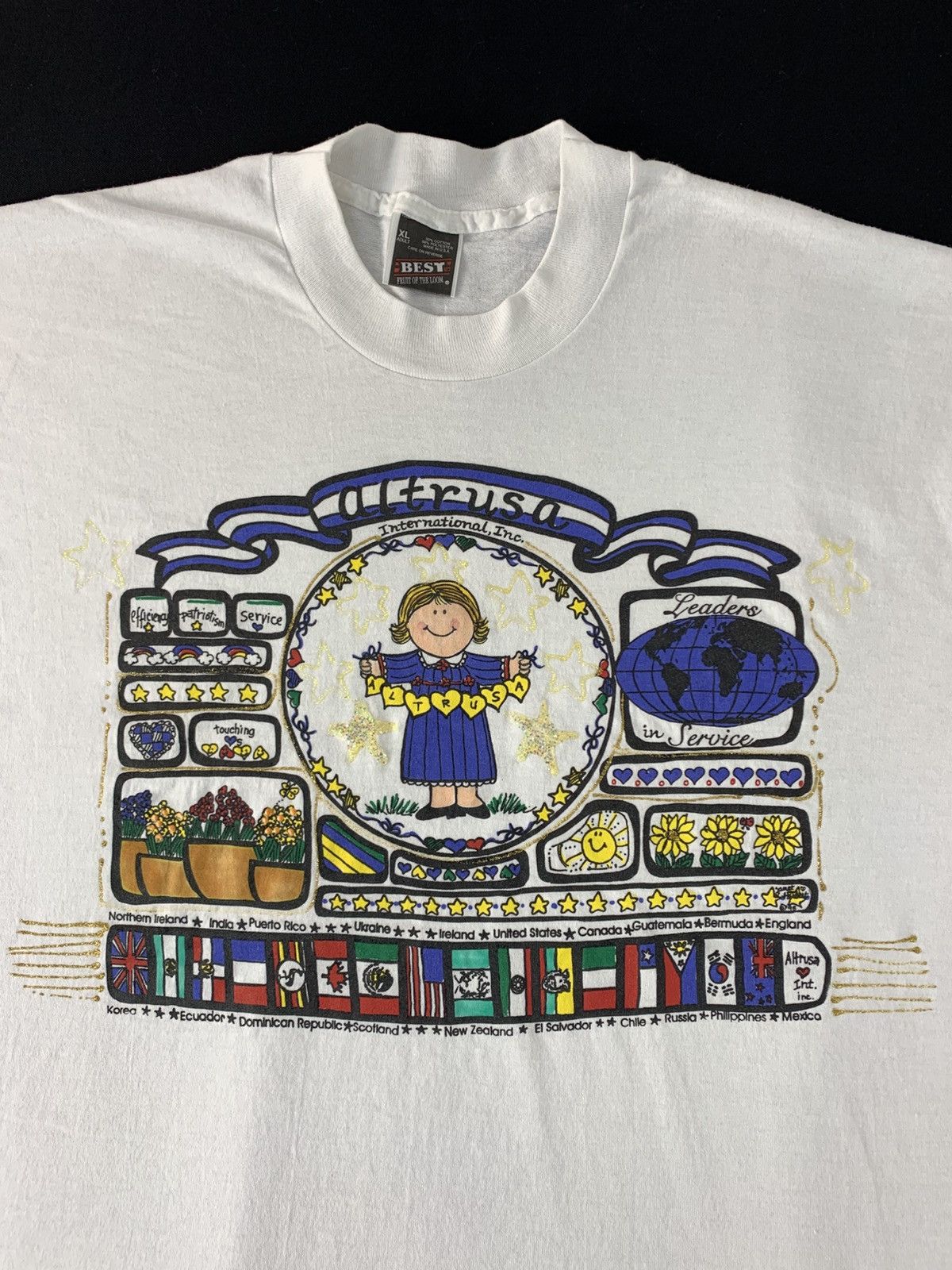 Vintage 90s Altruso International NGO All National Flag Printed Tee Size US XL / EU 56 / 4 - 4 Thumbnail