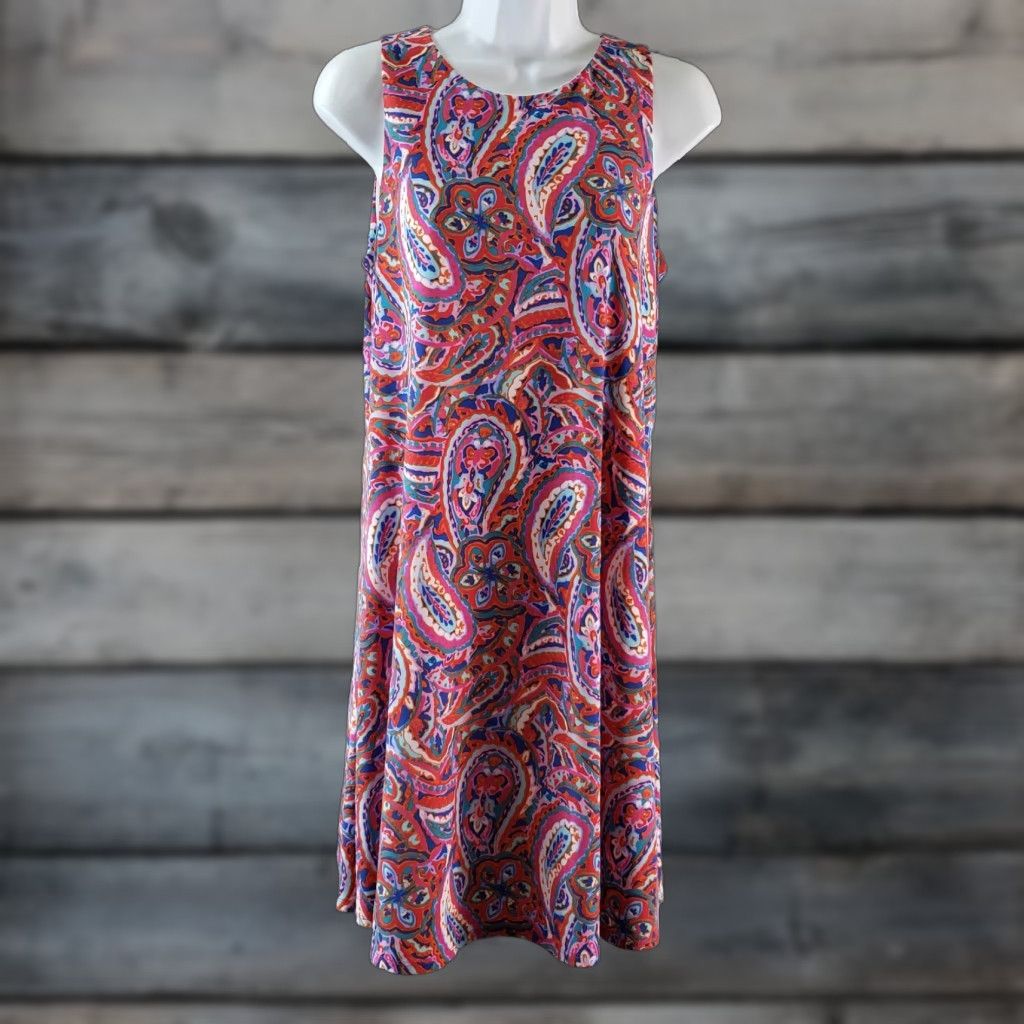 Anne Klein Anne Klein Womens Dress Sz 4 Pink Blue Paisley Sleeveless Keyhole A-Line Shirt Womens 4 Pink Paisley Day Dress Size S / US 4 / IT 40 - 1 Thumbnail