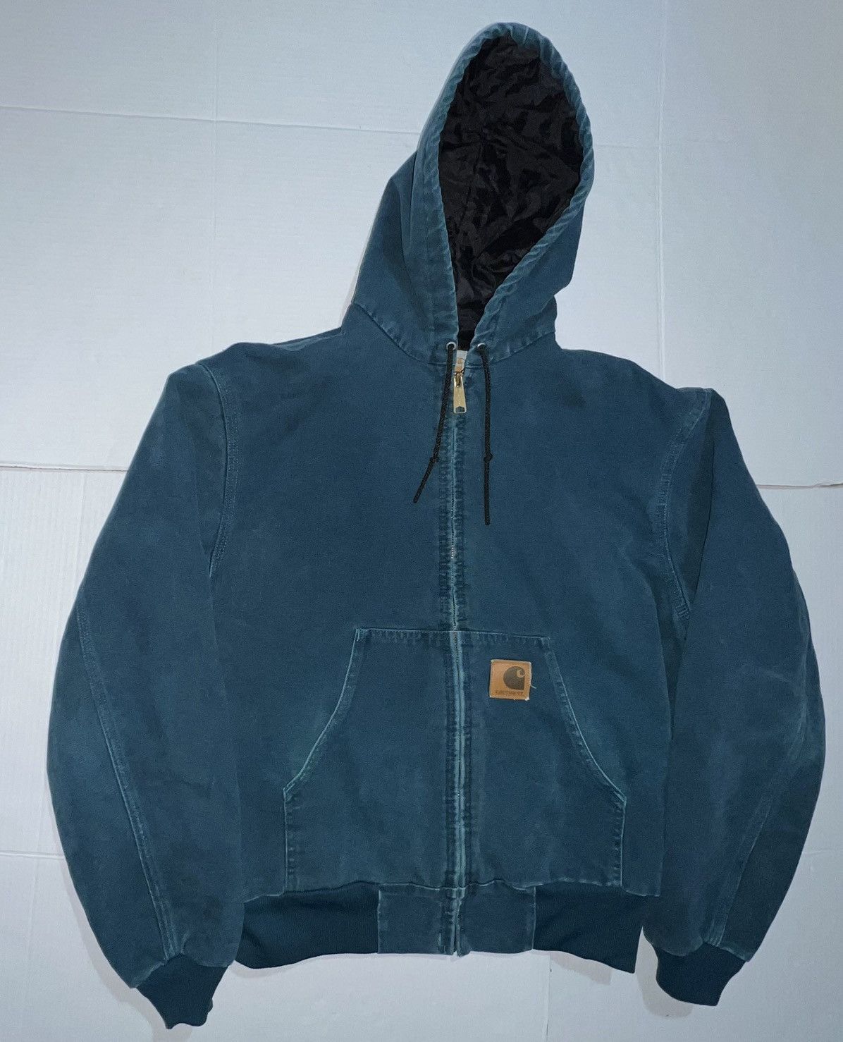 Vintage Carhartt J68 Dtl Dark Teal Hooded Jacket Quilt Lined