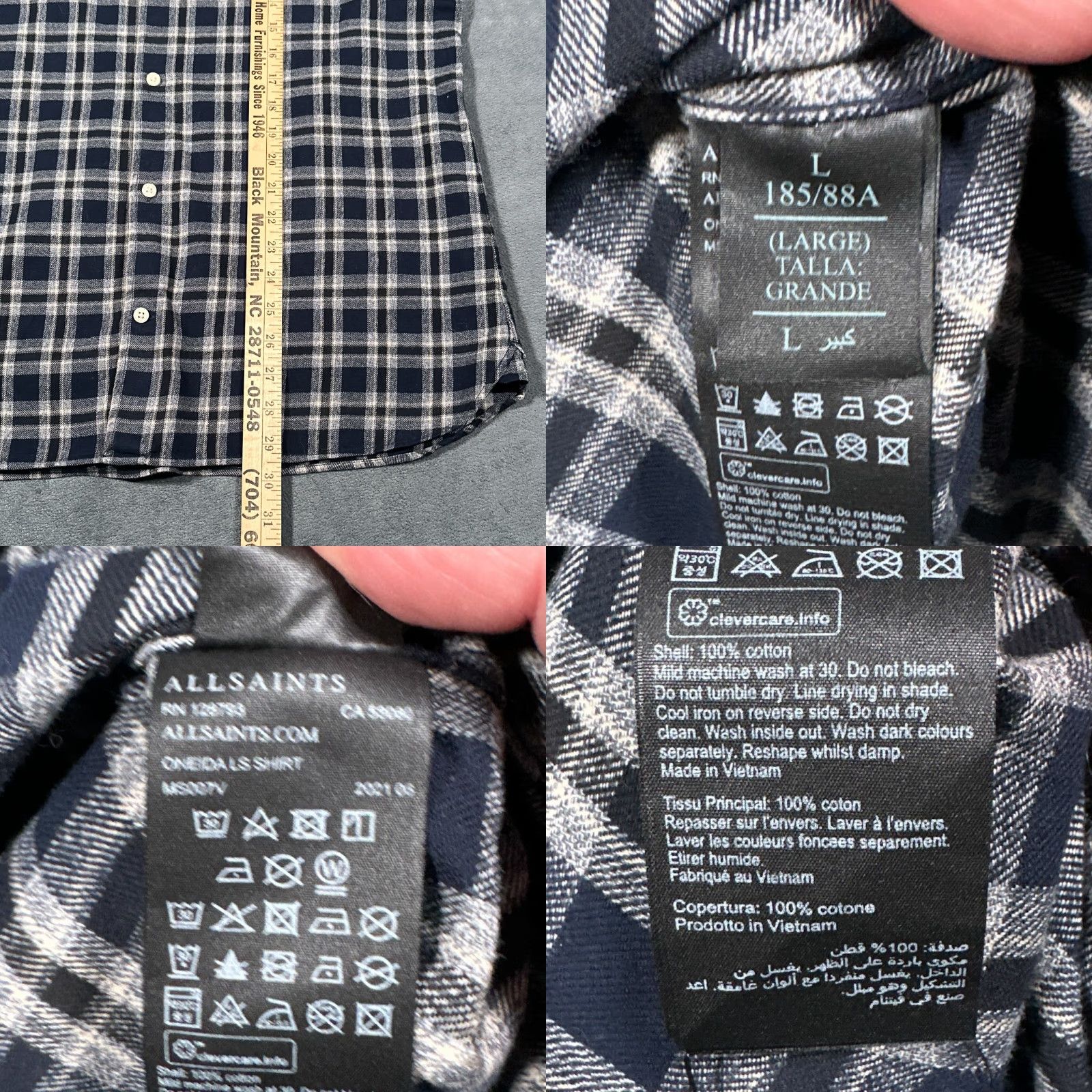 Allsaints AllSaints Shirt Mens Medium Navy Blue Plaid Check Flannel Oneida Long Sleeve Size US M / EU 48-50 / 2 - 8 Thumbnail