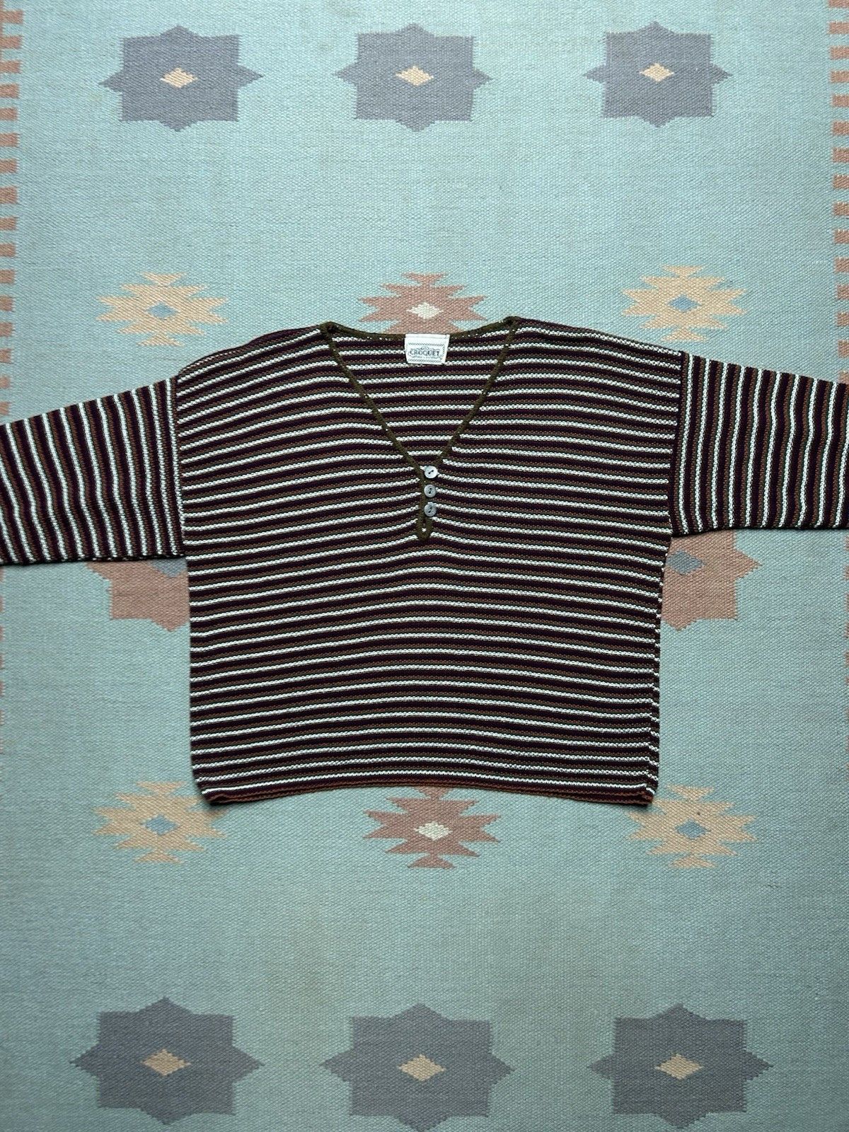Vintage 90s croquet club sweater acrylic knit shirt striped boxy L Size L / US 10 / IT 46 - 2 Thumbnail