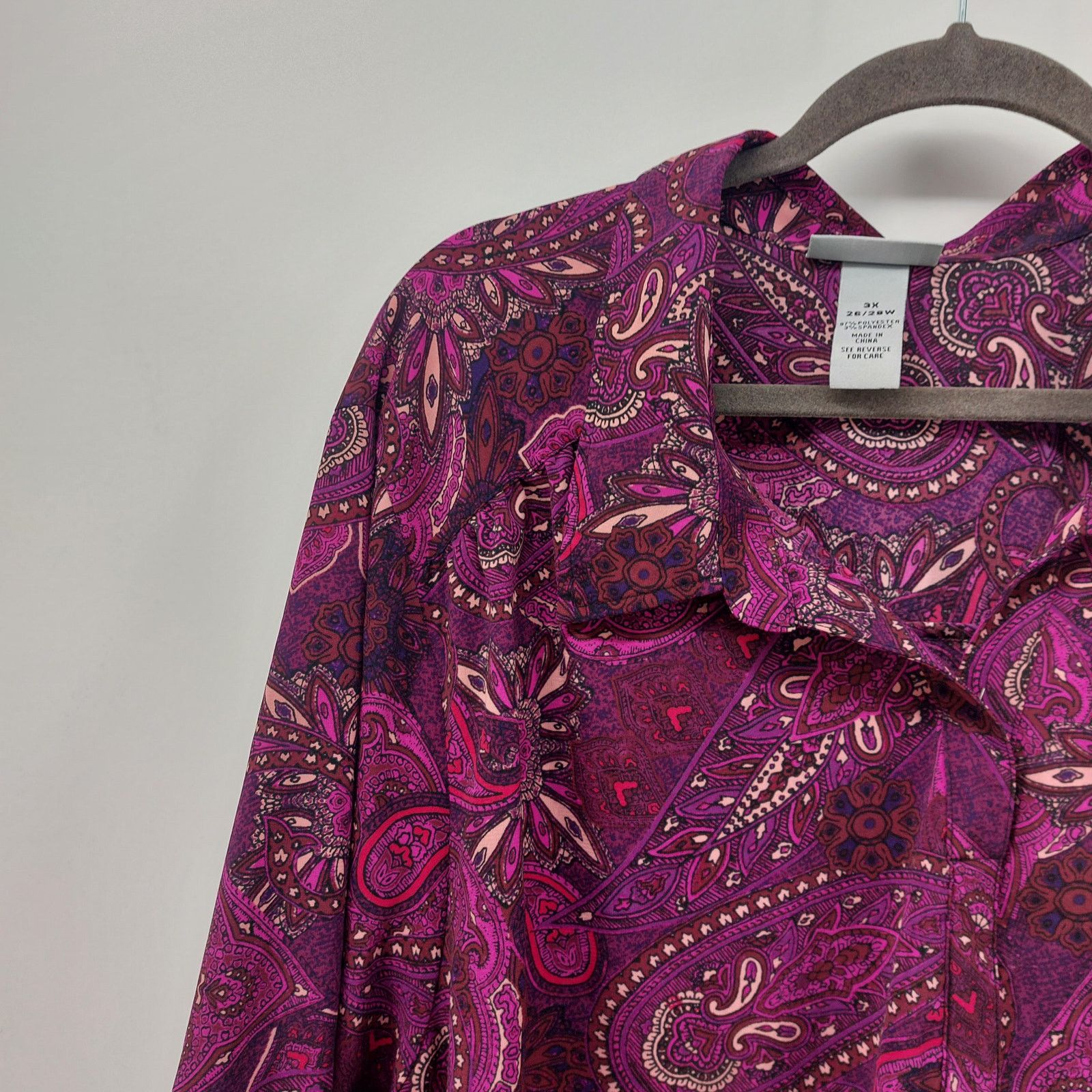 Other Catherines Womens Pink Paisley Blouse 3x (26/28W) Button-Tab Size 3XL / US 20-22 - 7 Thumbnail