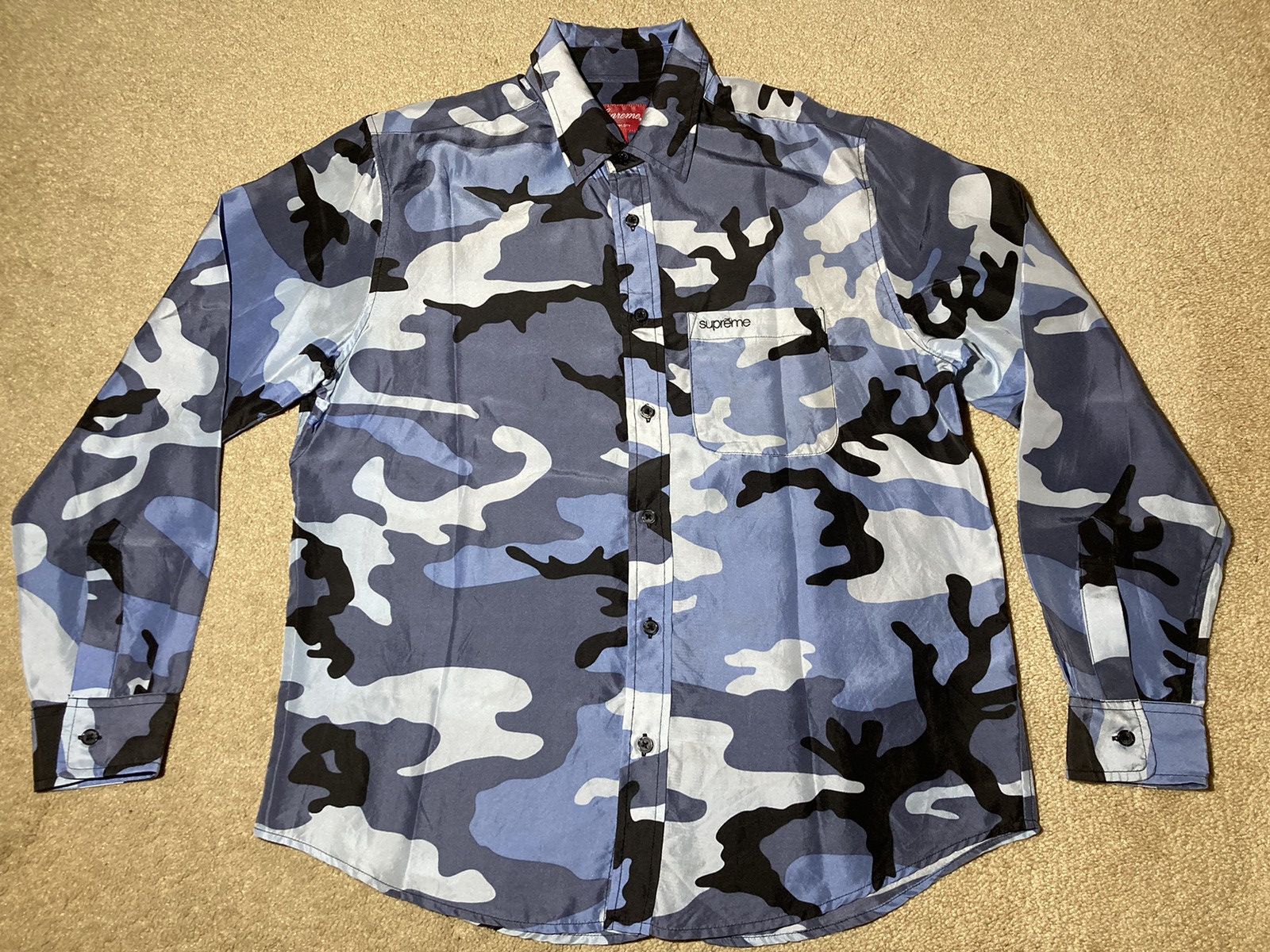 Supreme SS19 Supreme Silk Camo Shirt Woodland Blue 2019 Camoflauge Grailed