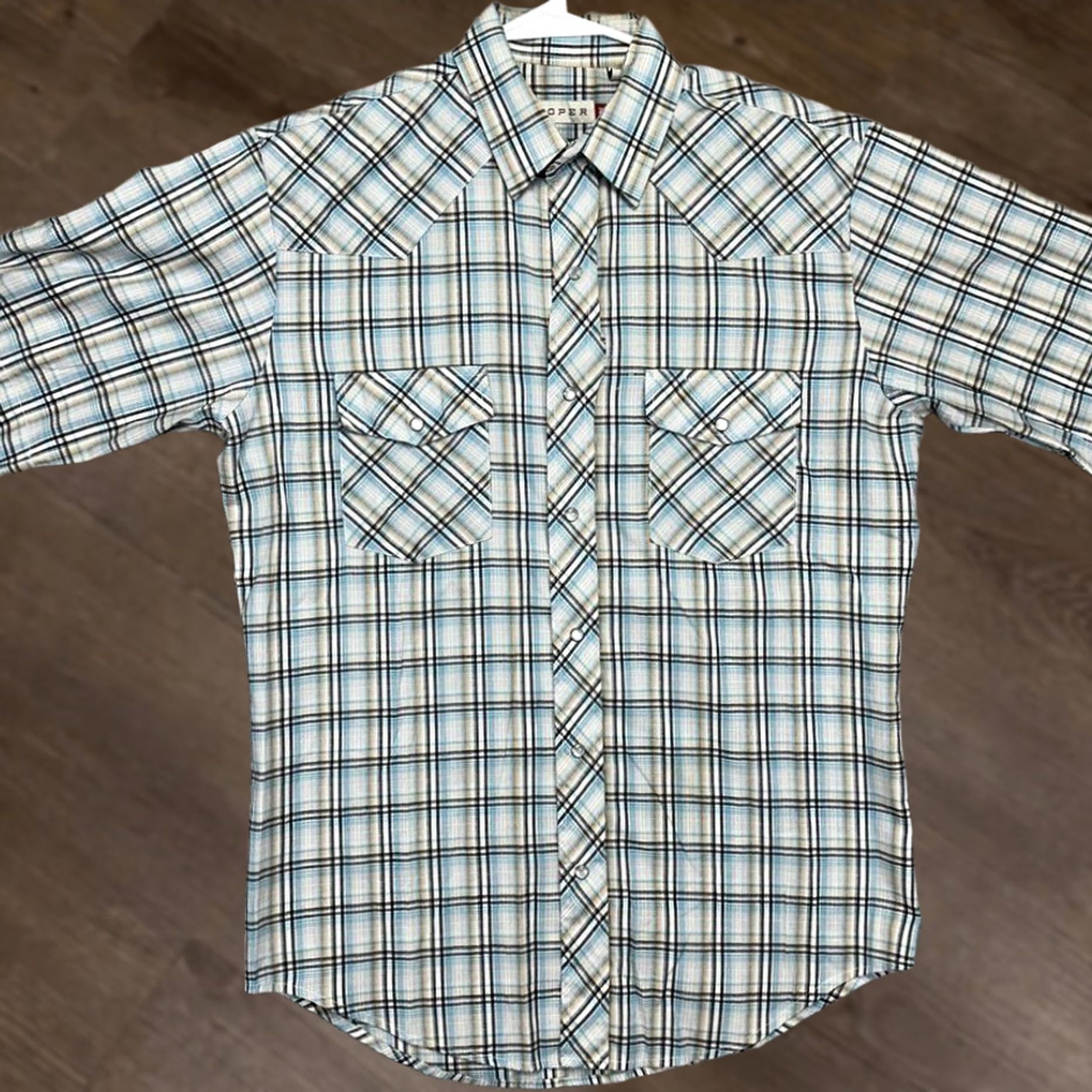 Roper Roper Shirt Button-Up Western Plaid Blue Tan Short Sleeve Mens M Button-Down Collared Pocket EUC Size US M / EU 48-50 / 2 - 1 Thumbnail