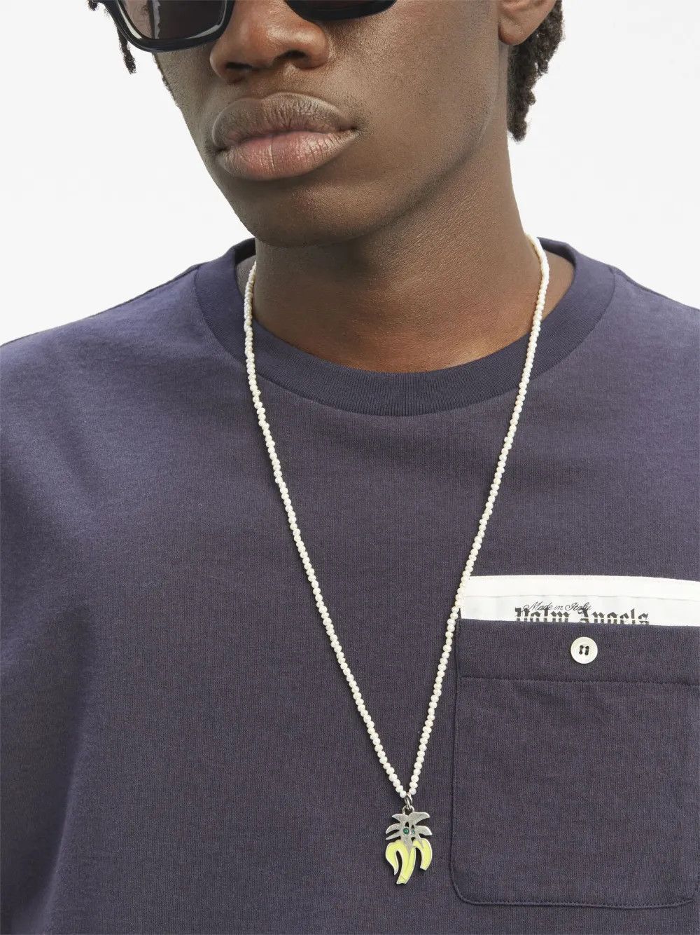 Palm Angels o1y0325 Logo Crewneck T-Shirt in Midnight Blue Size US XL / EU 56 / 4 - 2 Thumbnail