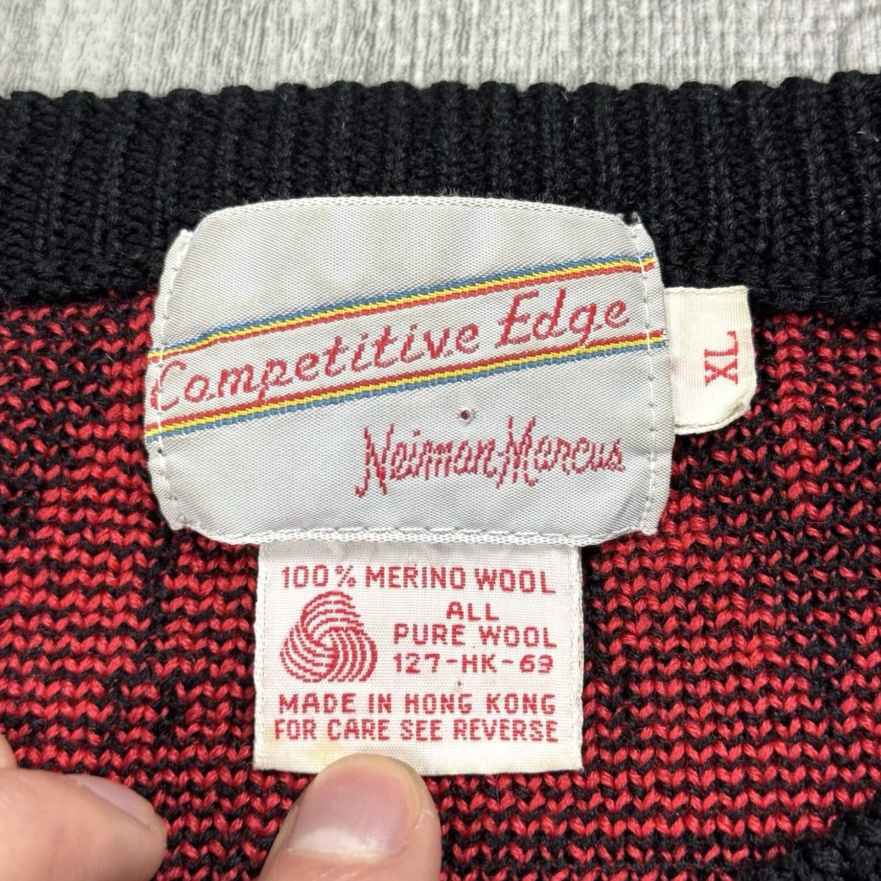 Neiman Marcus VINTAGE 80s Neiman Marcus Wool Sweater XL Red Geometric Abstract Pattern Western Classic Pullover Mens Size US XL / EU 56 / 4 - 6 Thumbnail