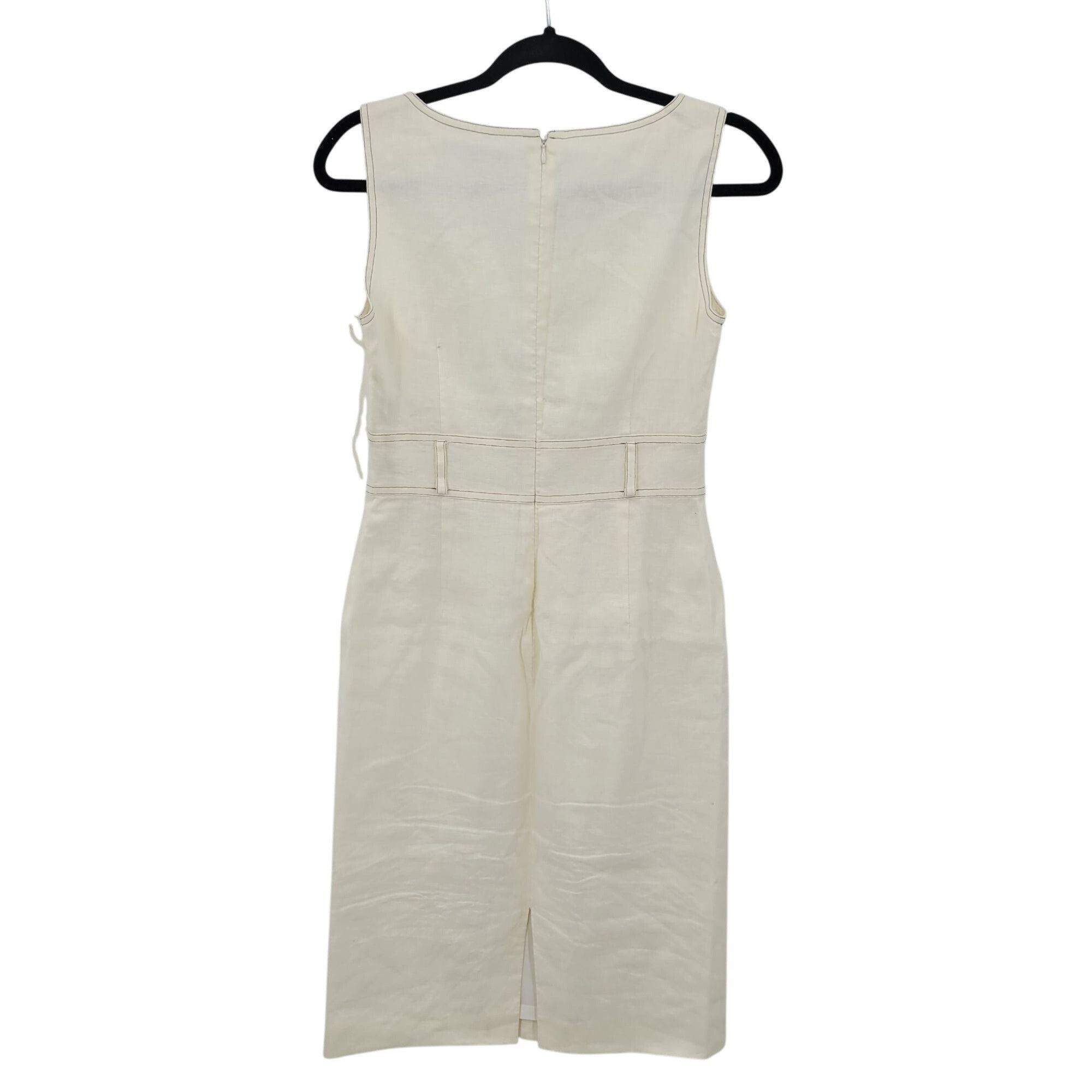 Designer Antonio Melani Ivory Sleeveless Sheath Dress Sz 2 Linen Knee Size XS / US 0-2 / IT 36-38 - 7 Thumbnail