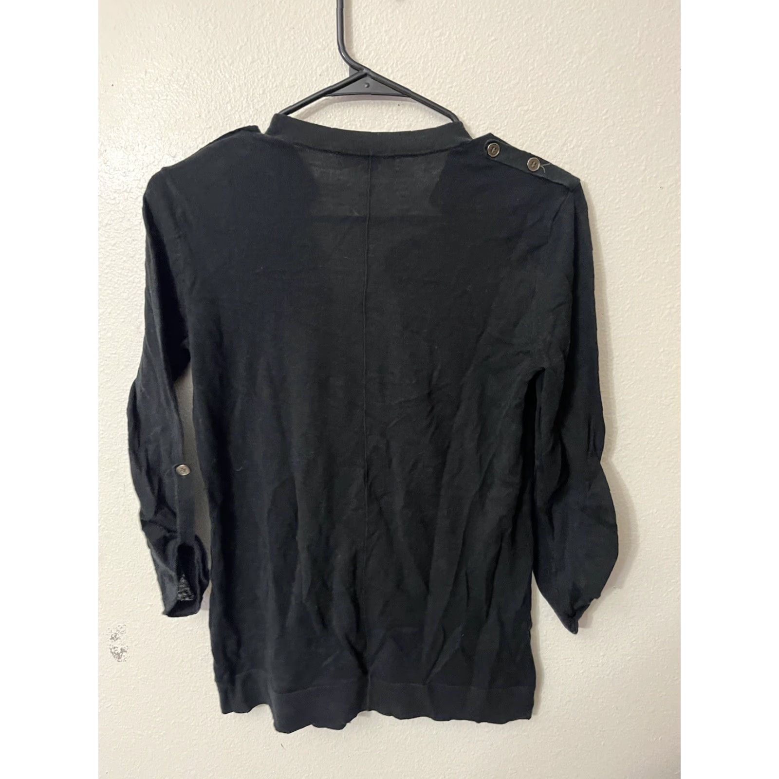 Loft VINTAGE LOFT Women's Cardigan Sweater Small 3/4 Sleeve Black Cotton Casual Workwear Seasonal Size S / US 4 / IT 40 - 2 Thumbnail