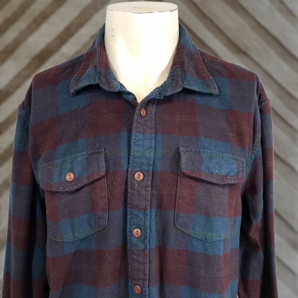 Grayers GRAYERS MEN'S XL BLUE & WINE PLAID LONG SLEEVE BUTTON FLANNEL SHIRT Size US XL / EU 56 / 4 - 1 Thumbnail