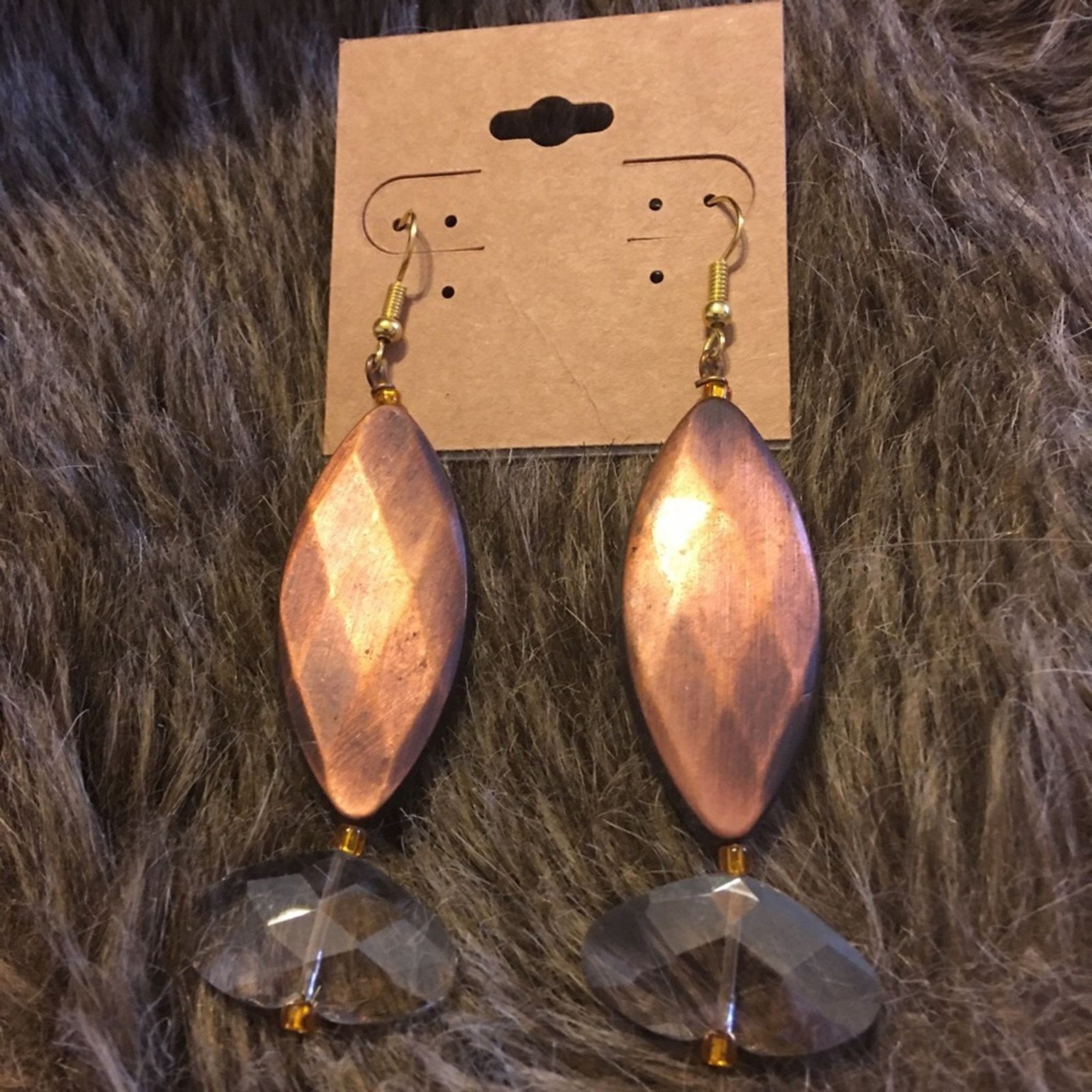 Jewelry Copper And Clear Faceted Glass Crystal Earrings in Gold, Women's