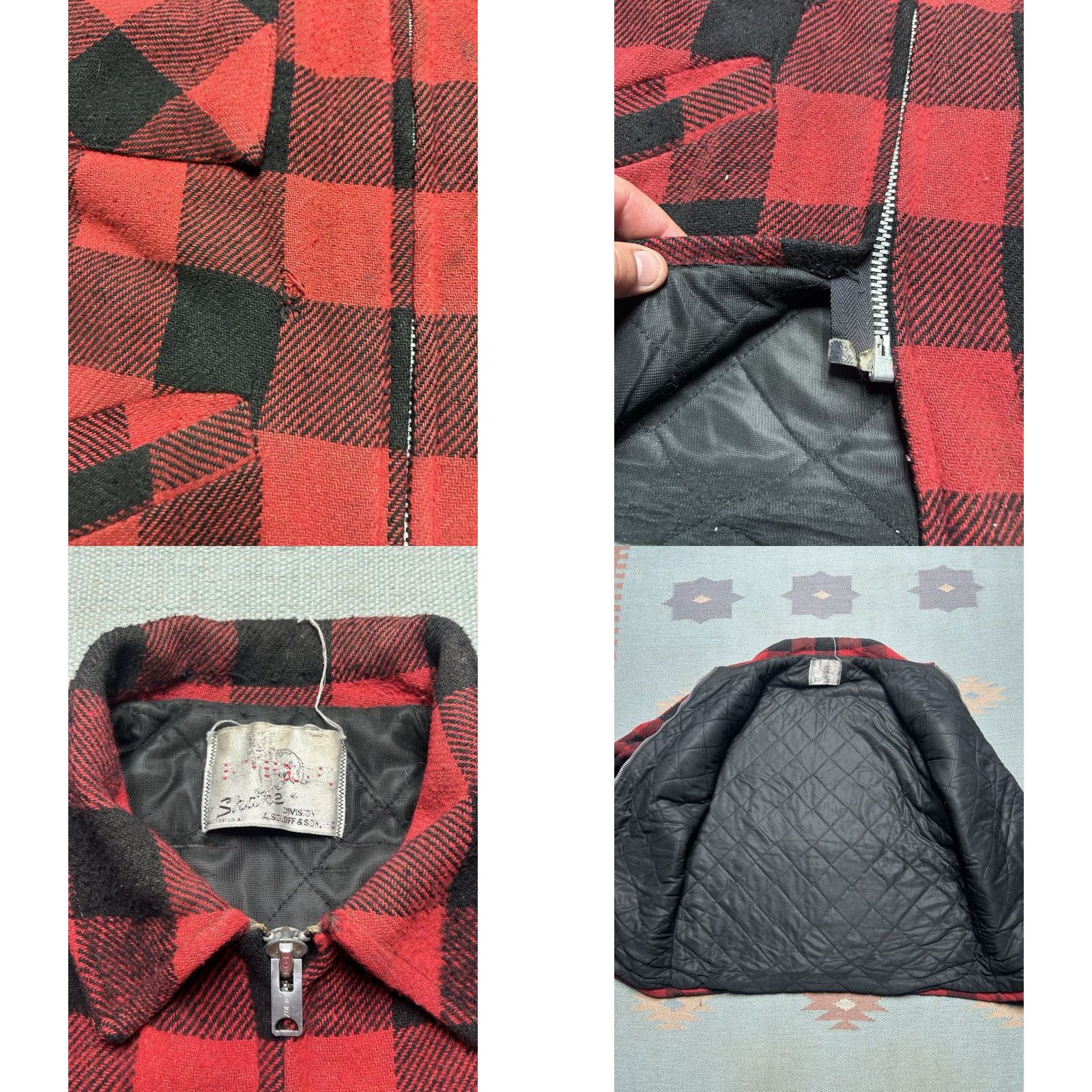 Vintage VINTAGE Buffalo Jacket Wool Zip Plaid Weatherguard Quilt Lined Large 50s 60s Red Mens Size US L / EU 52-54 / 3 - 8 Thumbnail