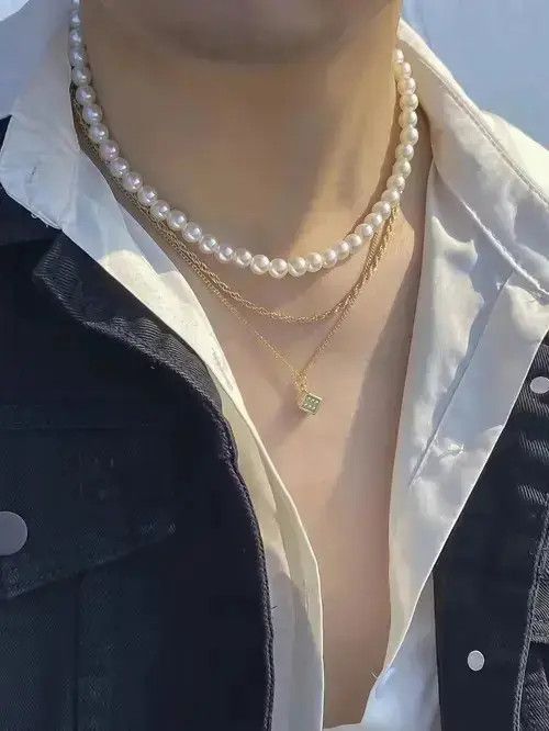 Jewelry x Vintage Punk Style Aesthetic Pearl 3Pc Set in Silver, Men's