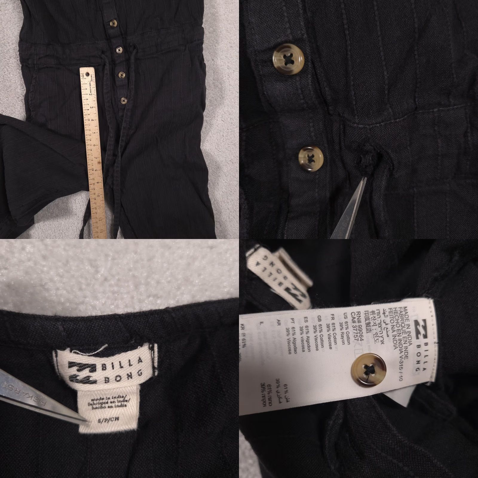 Billabong Billabong Jumpsuit Womens Small Black Button Front Pockets Drawstring Sleeveless 1 Piece Summer Casual Women’s S Size 28" / US 6 / IT 42 - 8 Thumbnail