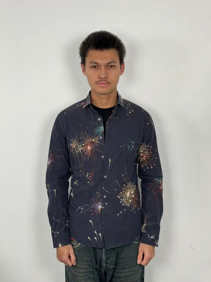 Valentino 2000s Valentino Fireworks Black Shirt Size US M / EU 48-50 / 2 - 2 Thumbnail