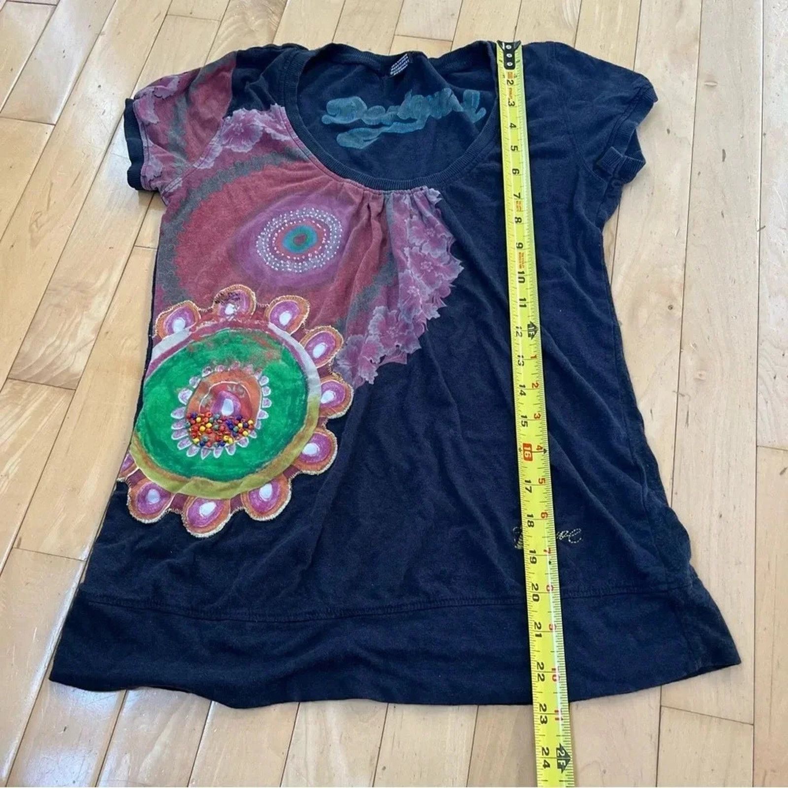 Desigual Desigual Beaded Short Sleeve Top Sz S Multicolored Boho Y2K Size S / US 4 / IT 40 - 8 Thumbnail