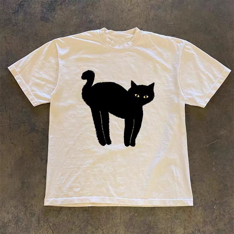Vintage White washed retro cute cat print t-shirt Size US M / EU 48-50 / 2 - 1 Thumbnail