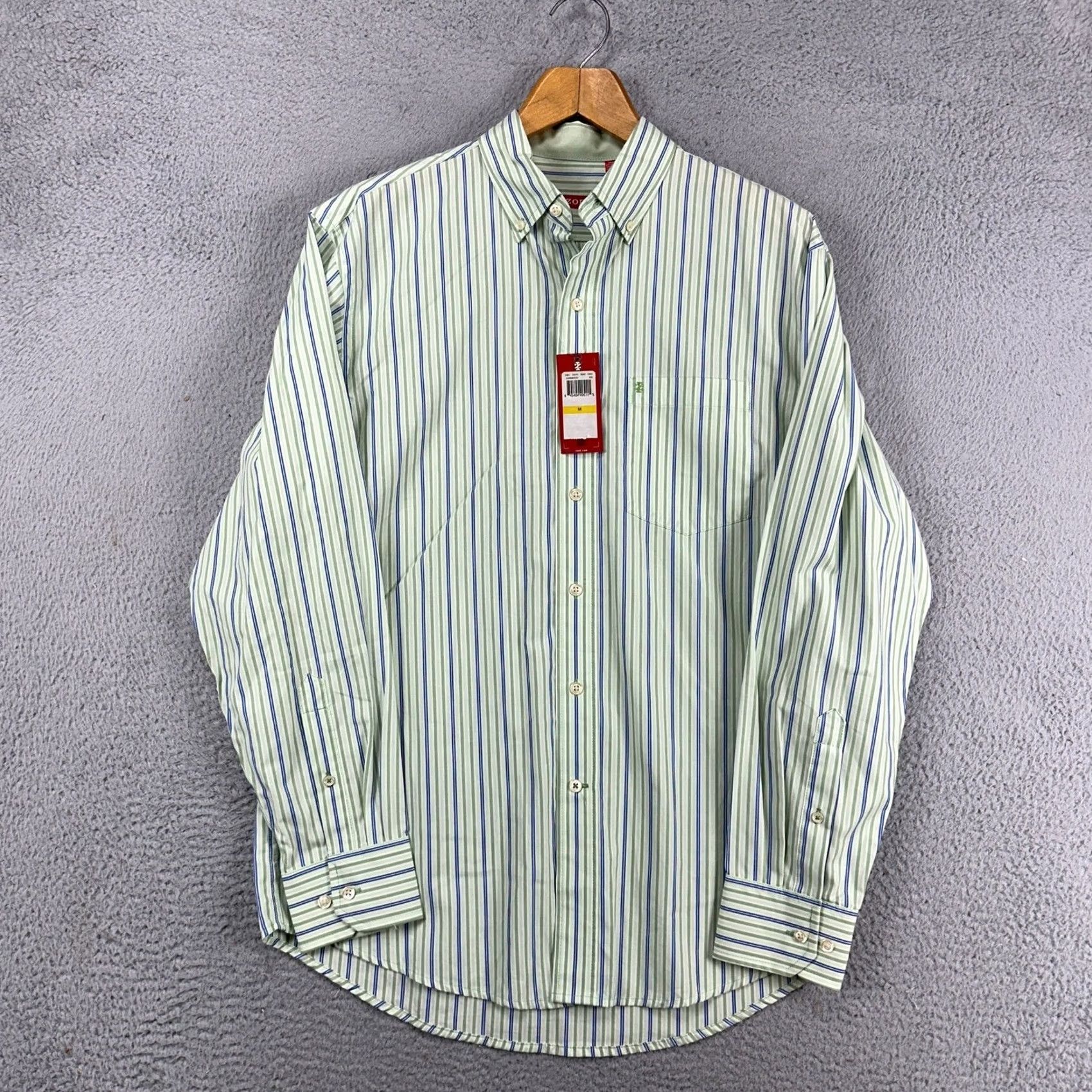 Izod IZOD Adult Mens Button-Down Shirt Medium Green Blue Striped Long Sleeve Logo NEW Size US M / EU 48-50 / 2 - 4 Thumbnail