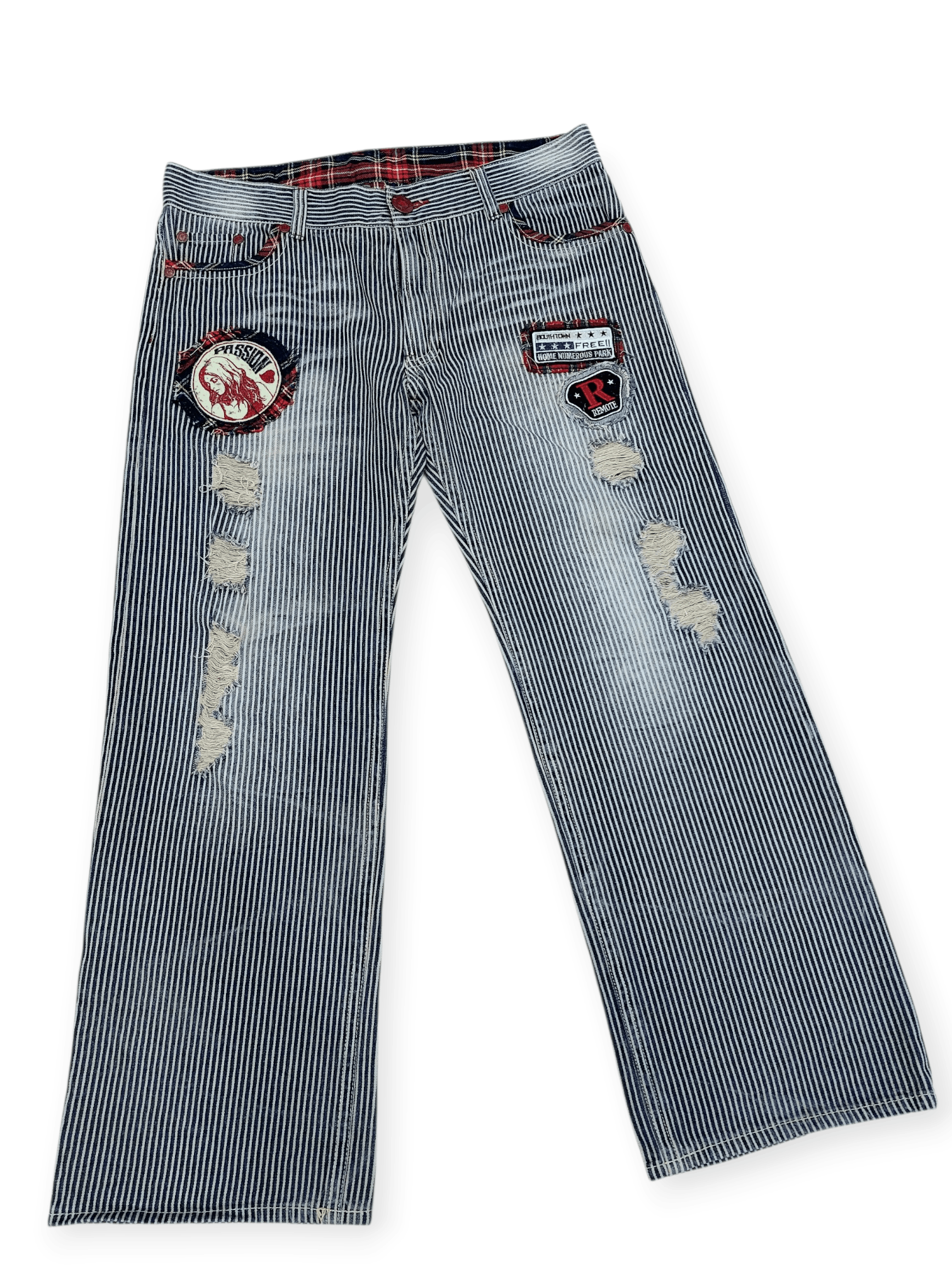 If Six Was Nine Y2K Patchwork Hickory Stripe Baggy Original Jeans Size US 35 - 2 Thumbnail