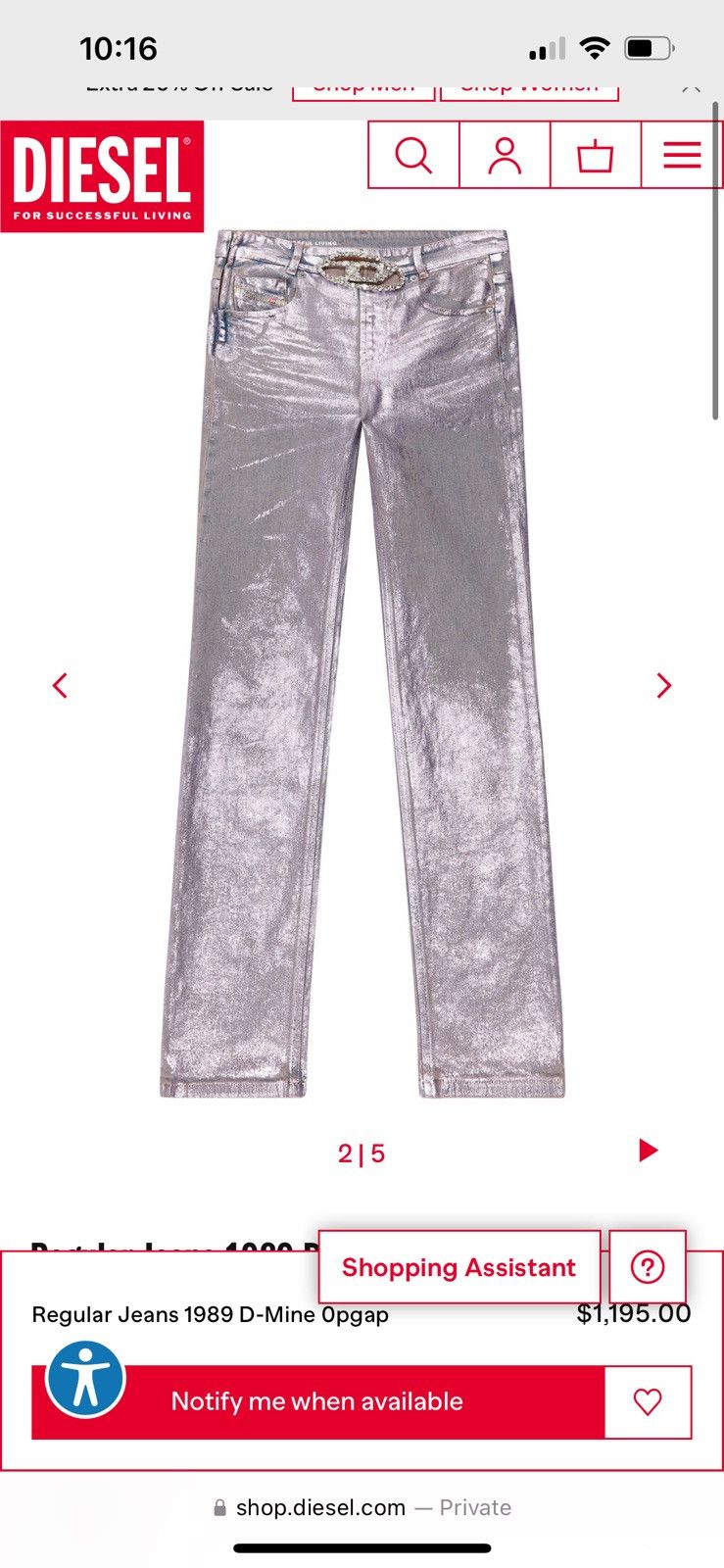Diesel Women’s Diesel Regular Jeans 1989 D-Mine 0pgap Size 24" / US 00 / IT 34 - 3 Thumbnail