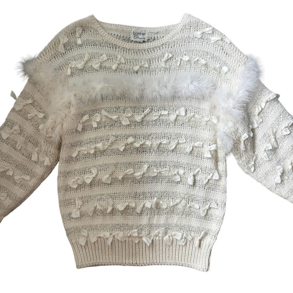 Designer × Vintage Bonnie and Bill Made in Korea Vintage Bows/Fur Knit Sweater Size S / US 4 / IT 40 - 2 Thumbnail