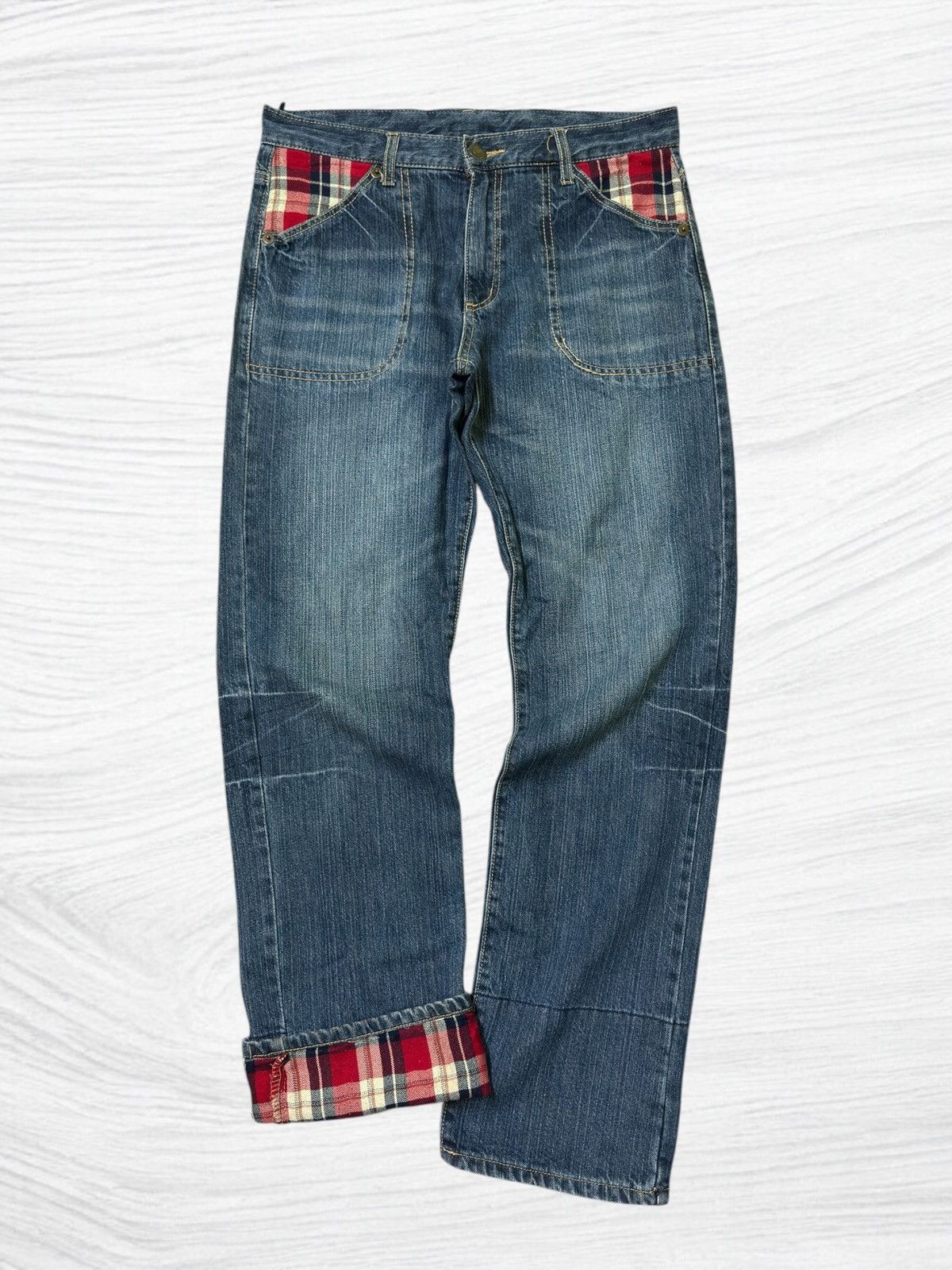Acid Wash Plaid Tartans Junya Watanabe Style Denim Jeans