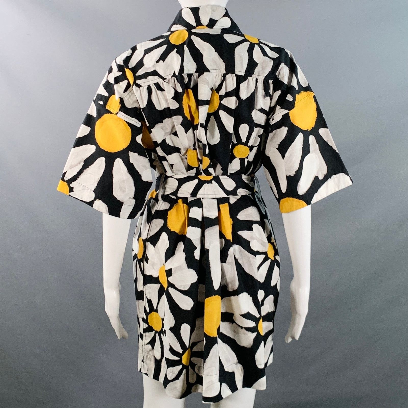 Marni Euphoria Black White Yellow Poplin Floral Pockets Belted Size XS / US 0-2 / IT 36-38 - 4 Thumbnail