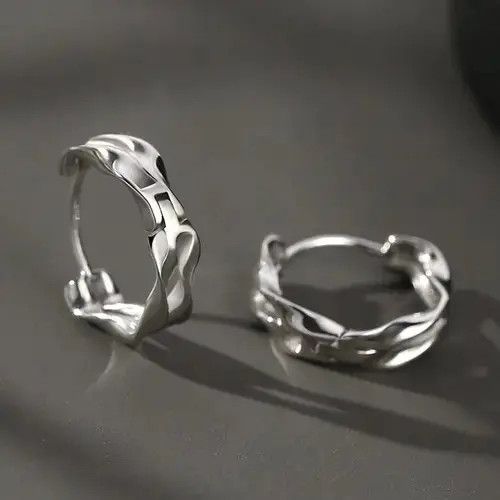 Other 925 Silver Plated Twist Small Hoop Earrings for Men Women Size ONE SIZE - 1 Thumbnail