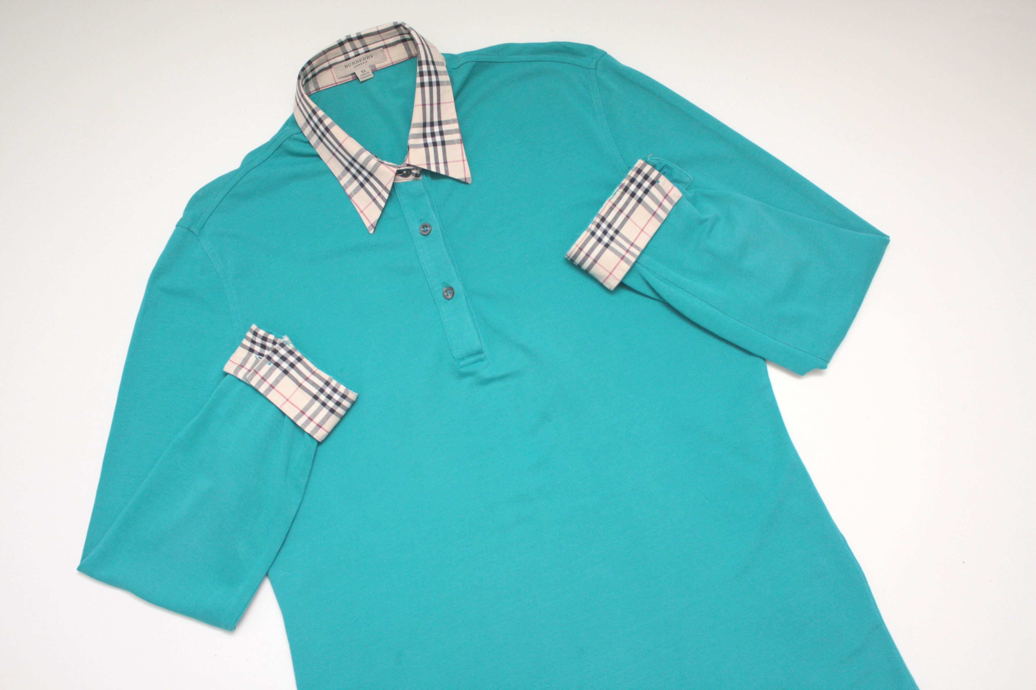 Burberry Burberry Nova Check Turquoise Blue L/S Women's Polo Size XL / US 12-14 / IT 48-50 - 1 Thumbnail