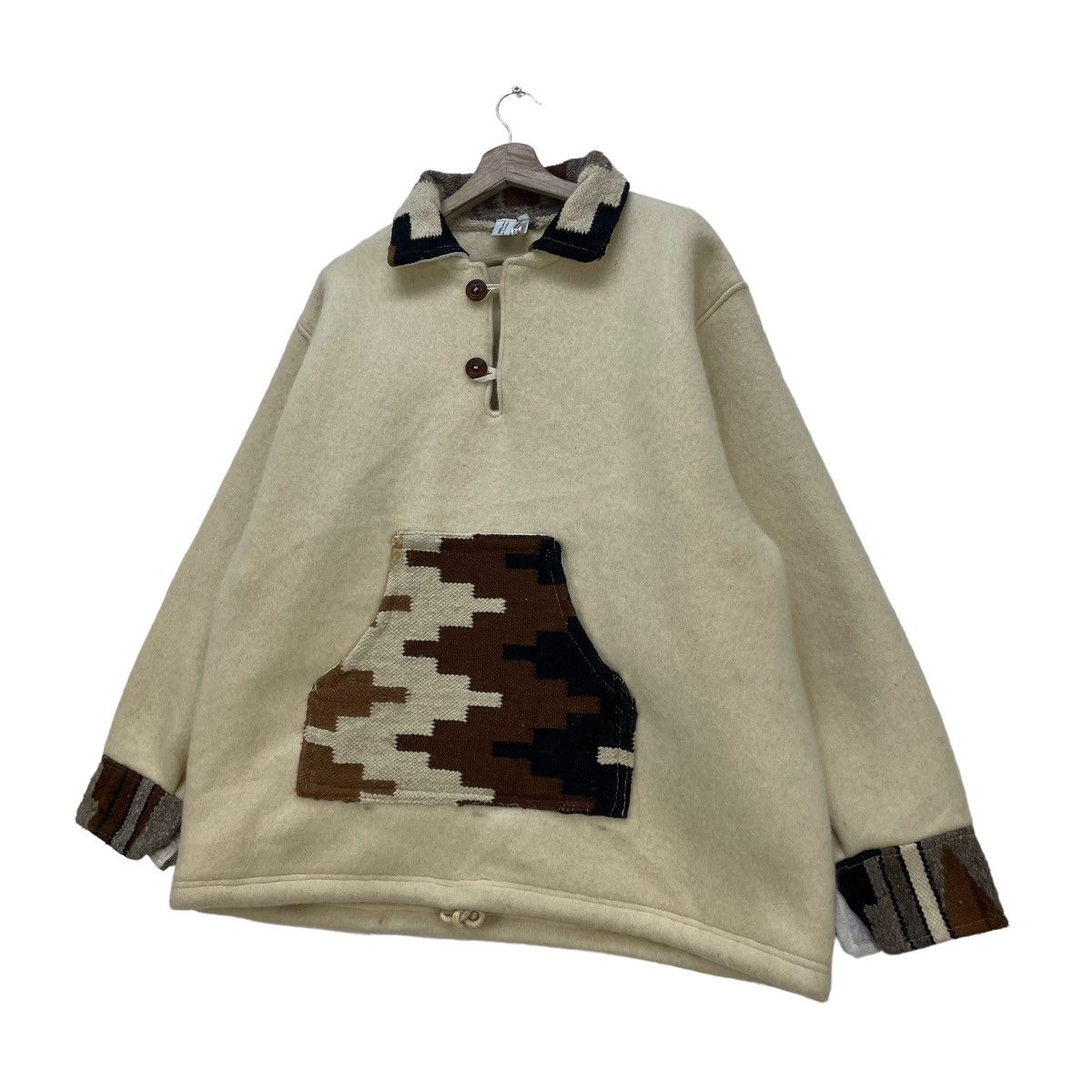 Handmade 🔥Vtg Hand Made Thick Wool Native Blanket Chimayo Inspired Size US L / EU 52-54 / 3 - 1 Thumbnail