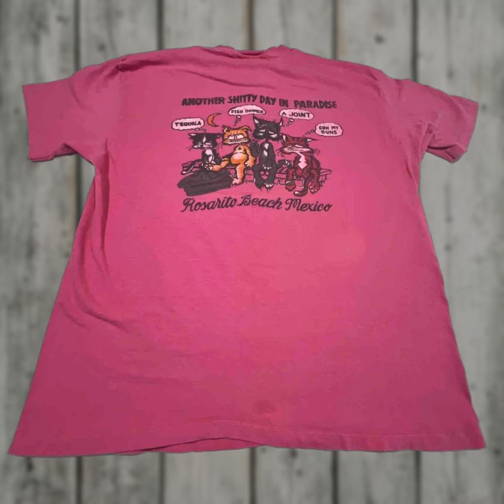 Paradise VINTAGE XL Cats Another Shi*** Day In Paradise Rosarito Beach Mexico Pink Shirt Size US XL / EU 56 / 4 - 1 Thumbnail