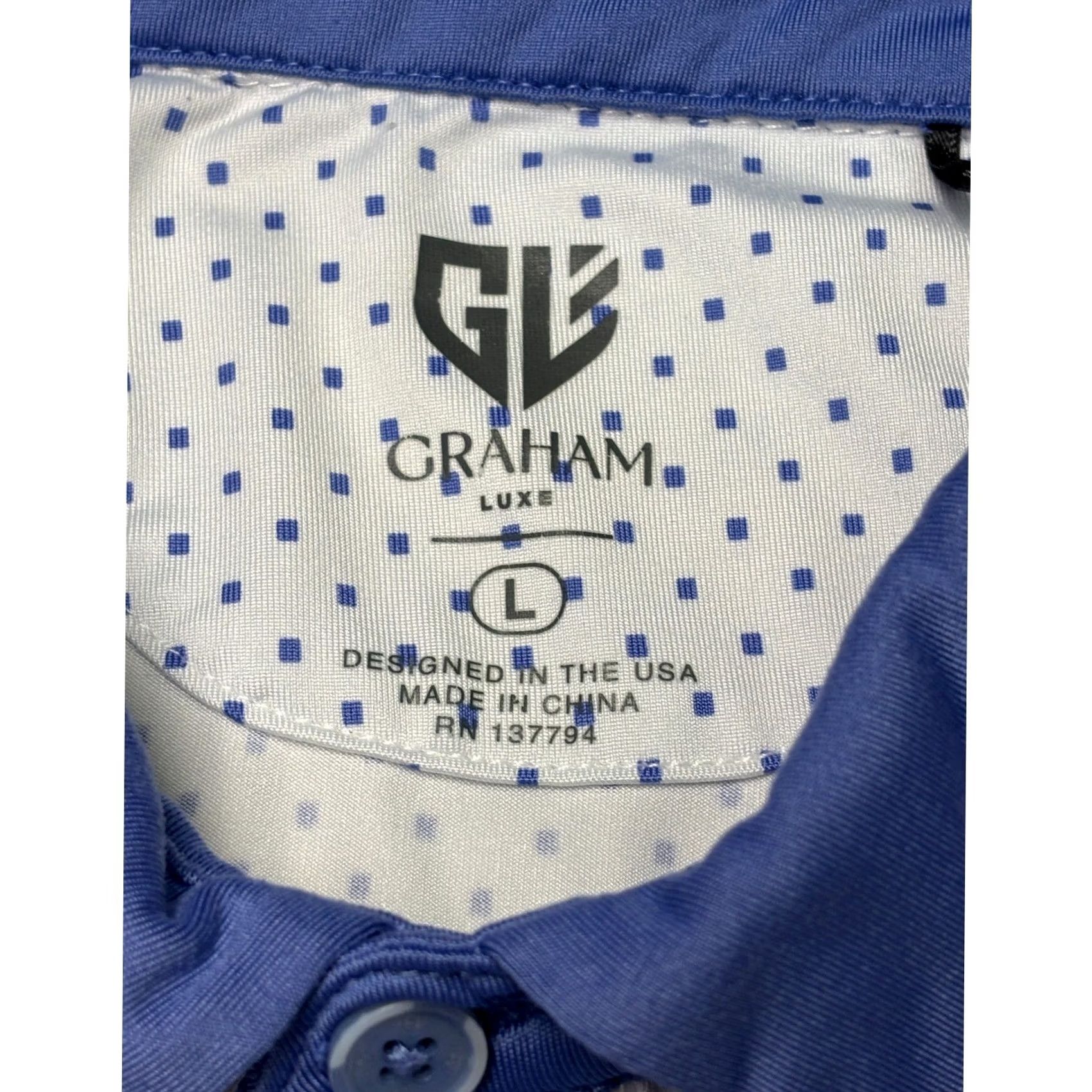 Vintage Graham Luxe Mens Large White Blue Square Dot Performance Golf Polo Shirt L Size US L / EU 52-54 / 3 - 3 Thumbnail