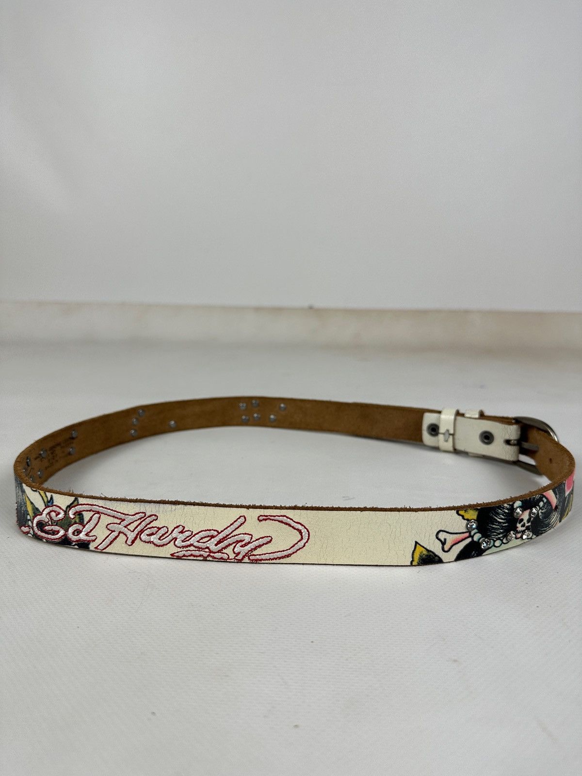 Christian Audigier Vintage Ed Hardy Rhinestones Leather Belt Size ONE SIZE - 5 Thumbnail