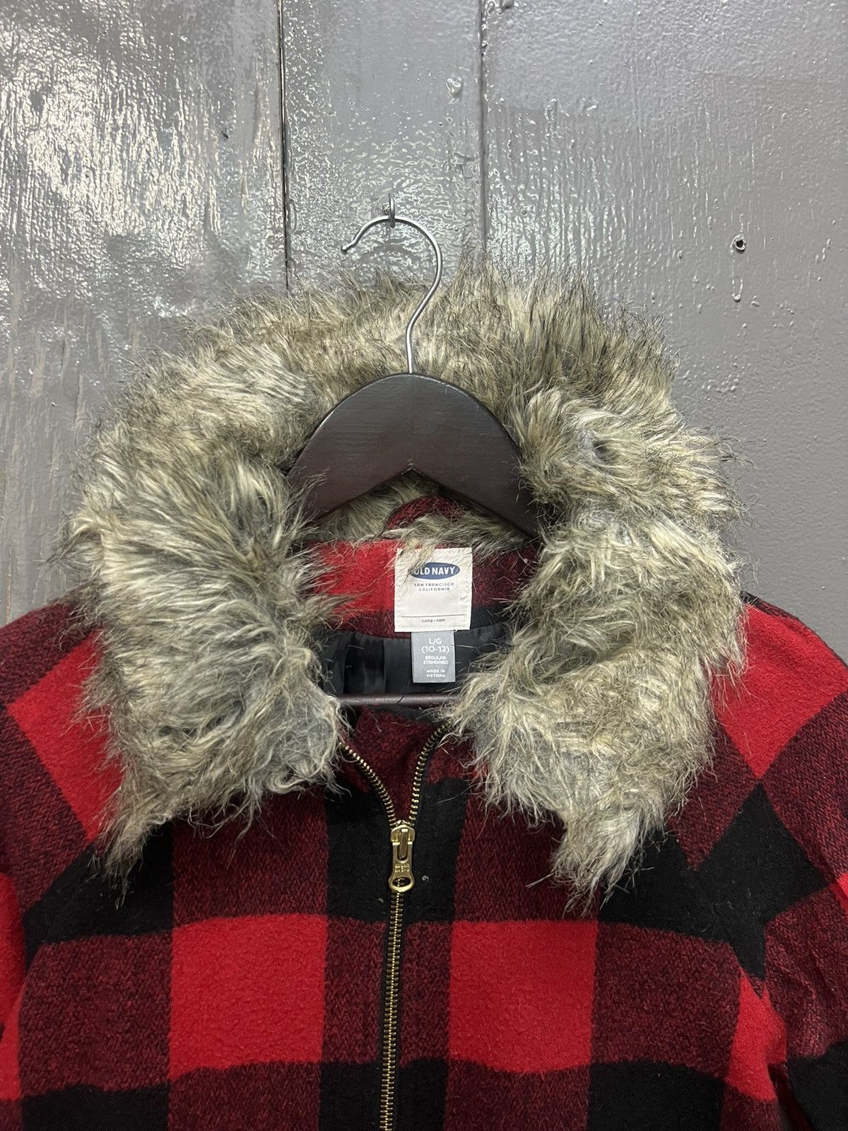 Old Navy Old Navy Red Plaid Faux Fur Collar Jacket Size S / US 4 / IT 40 - 5 Thumbnail