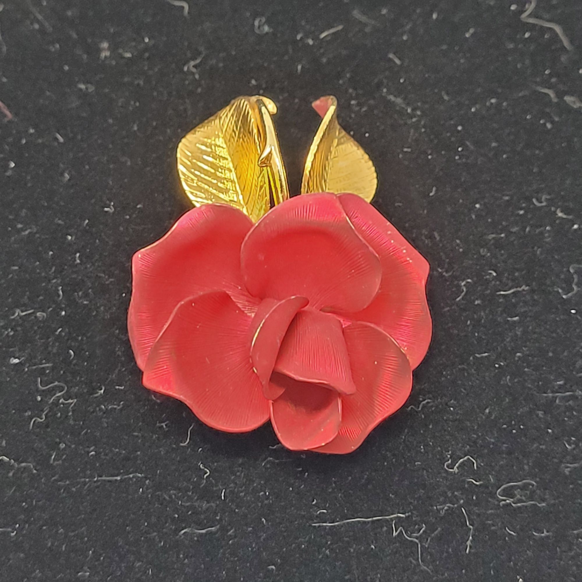 Vintage Vintage Signed Gerrito Red Satin Enamel Rose Brooch Pin Gold Size ONE SIZE - 6 Thumbnail