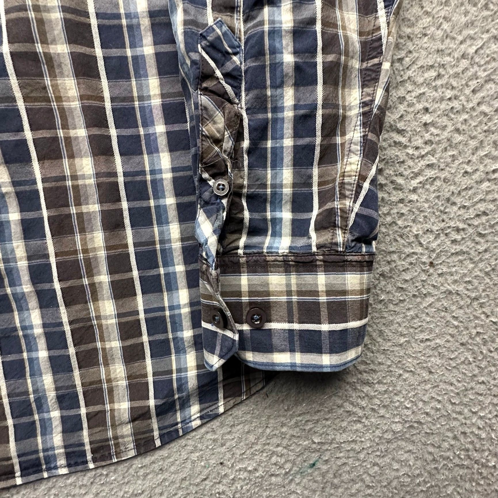 Tommy Bahama Tommy Bahama 100% Silk Long Sleeve Button Down Dress Shirt Mens Large Plaid Navy Shirt Size 42R - 6 Thumbnail