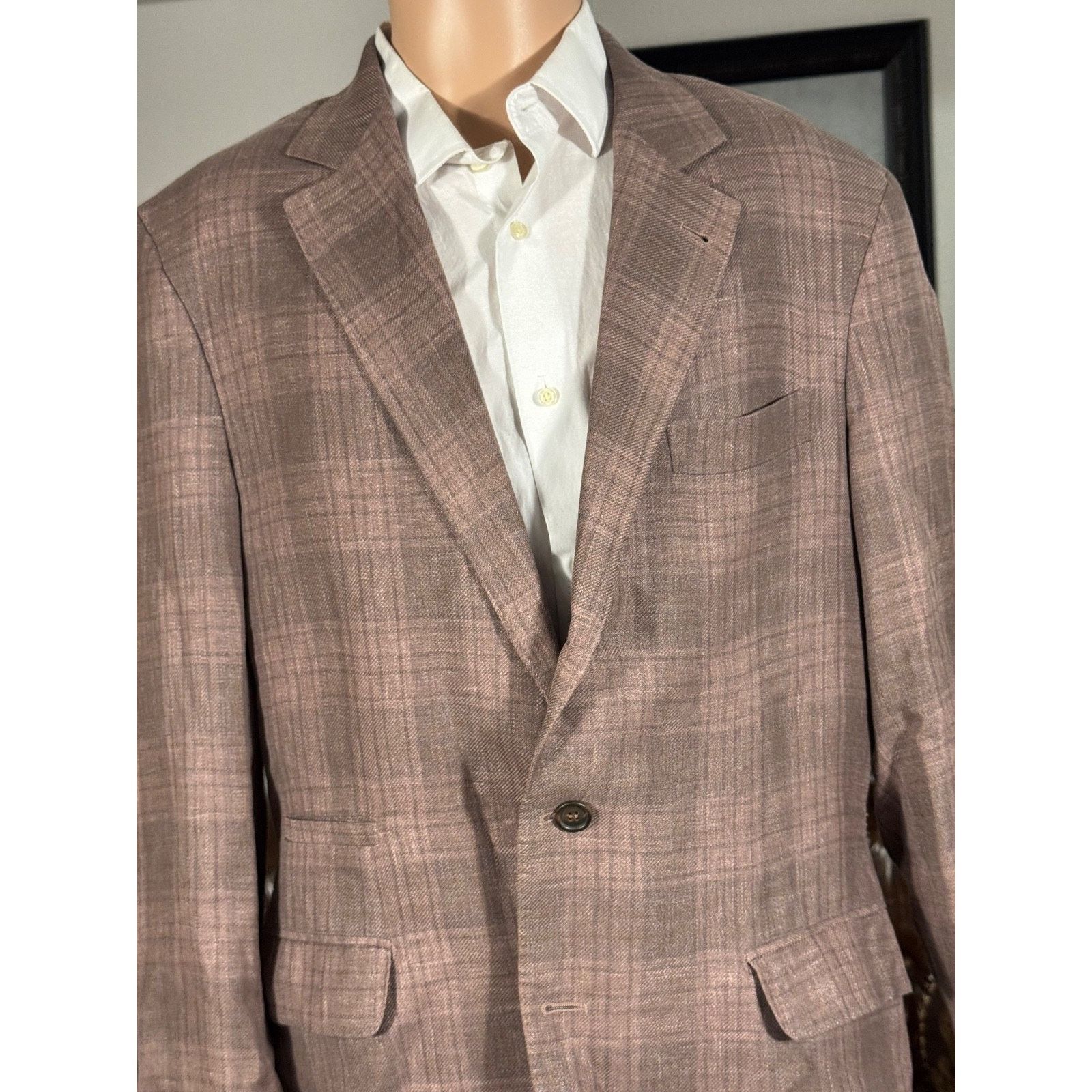 Brunello Cucinelli Brunello Cucinelli Peach Taupe Plaid Blazer Sport Jacket 42 Size 42R - 1 Thumbnail