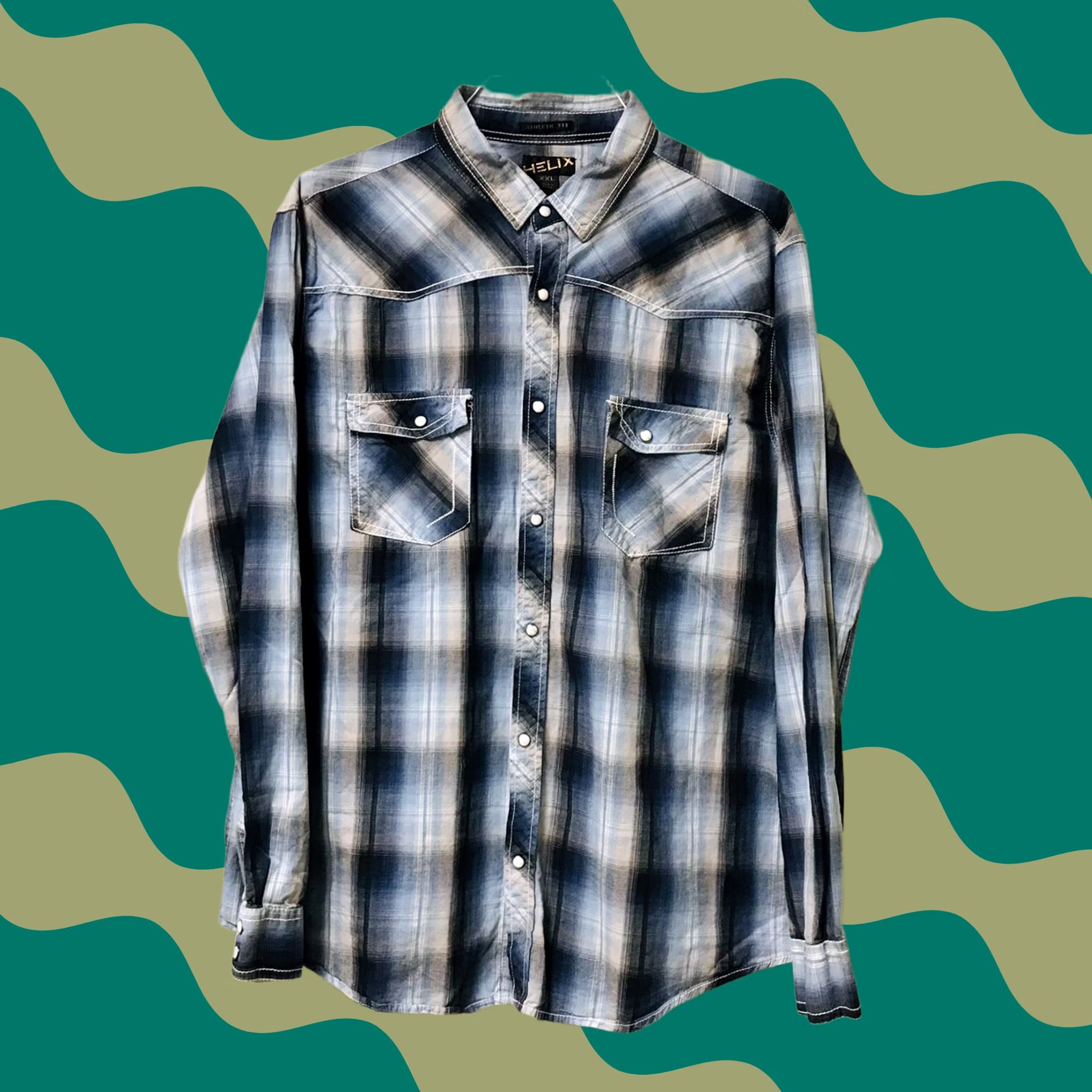 Vintage VINTAGE Helix Men Blue Plaid Western Athletic Fit Snap Button-Up Long Sleeve Shirt 2XL Mens Size US XXL / EU 58 / 5 - 1 Thumbnail