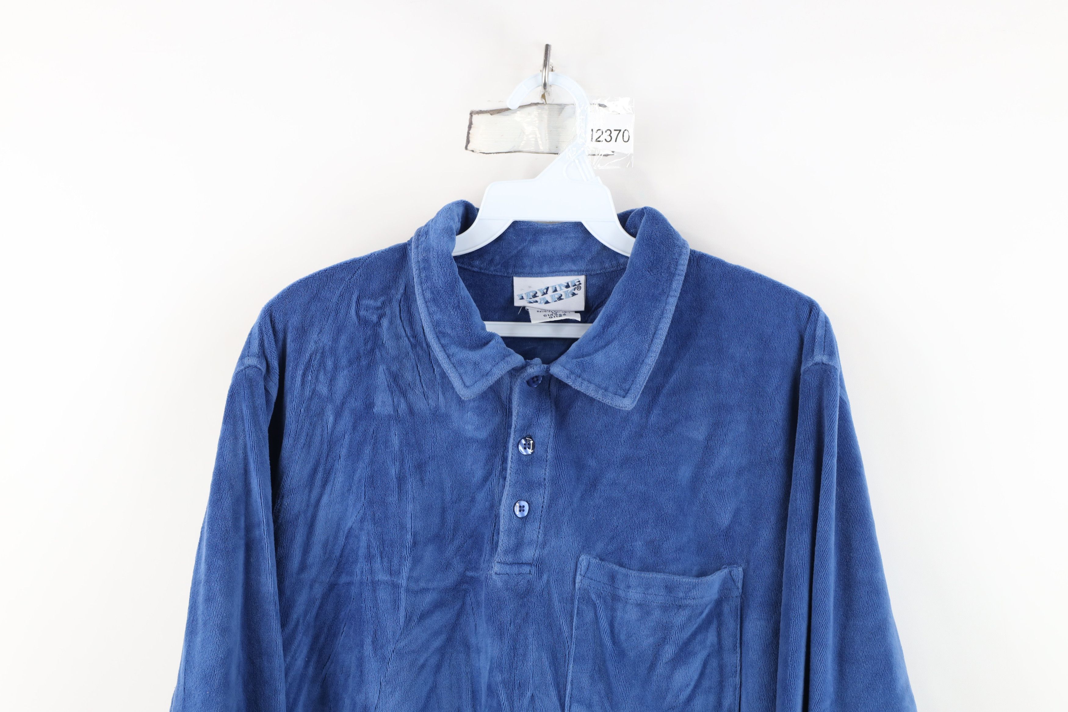 Vintage Vintage 90s Streetwear Velour Collared Pullover Sweater Blue Size US M / EU 48-50 / 2 - 2 Thumbnail