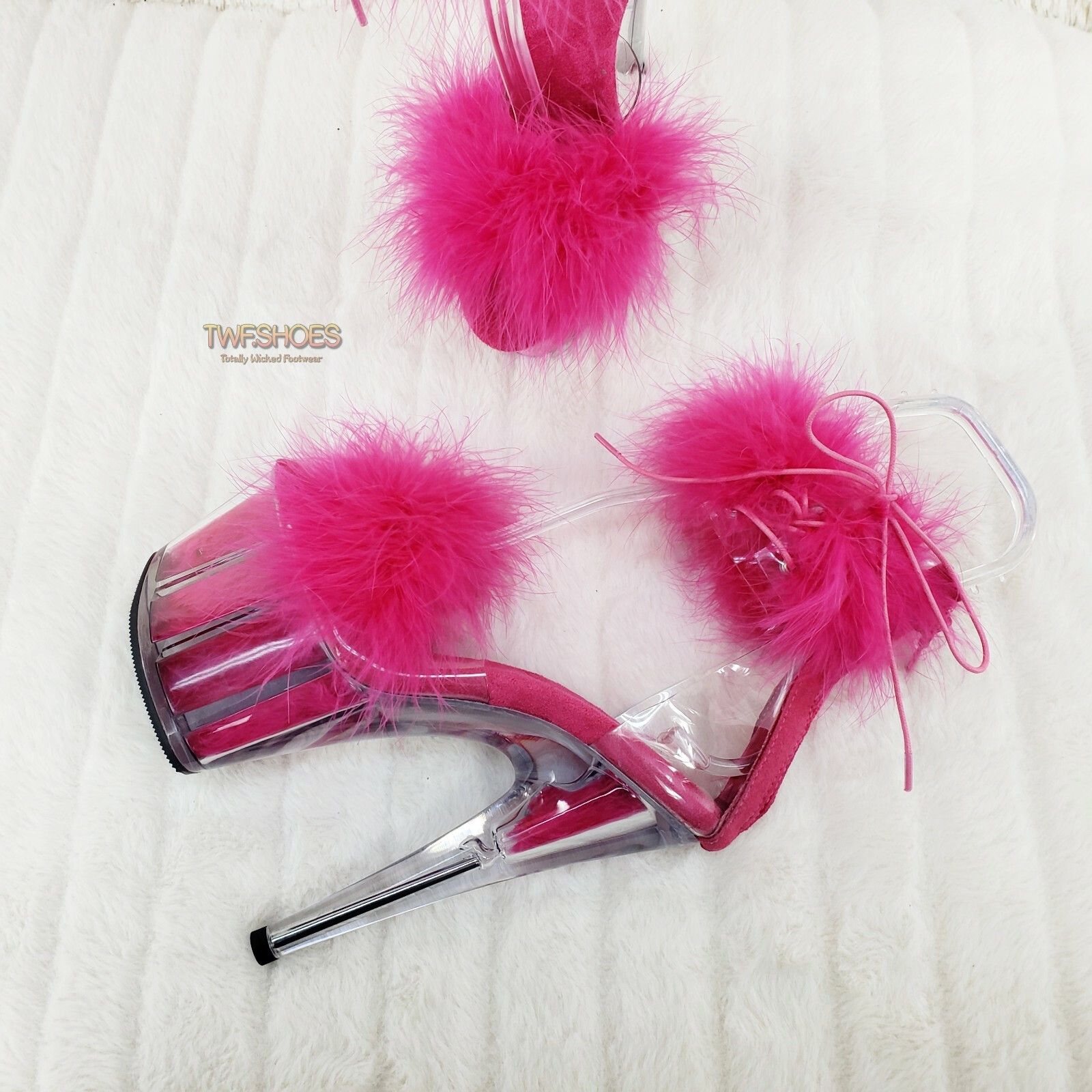 Other Adore 724 Hot Pink Marabou Platform Shoes Sandals 7" High He Size US 7 / IT 37 - 5 Thumbnail