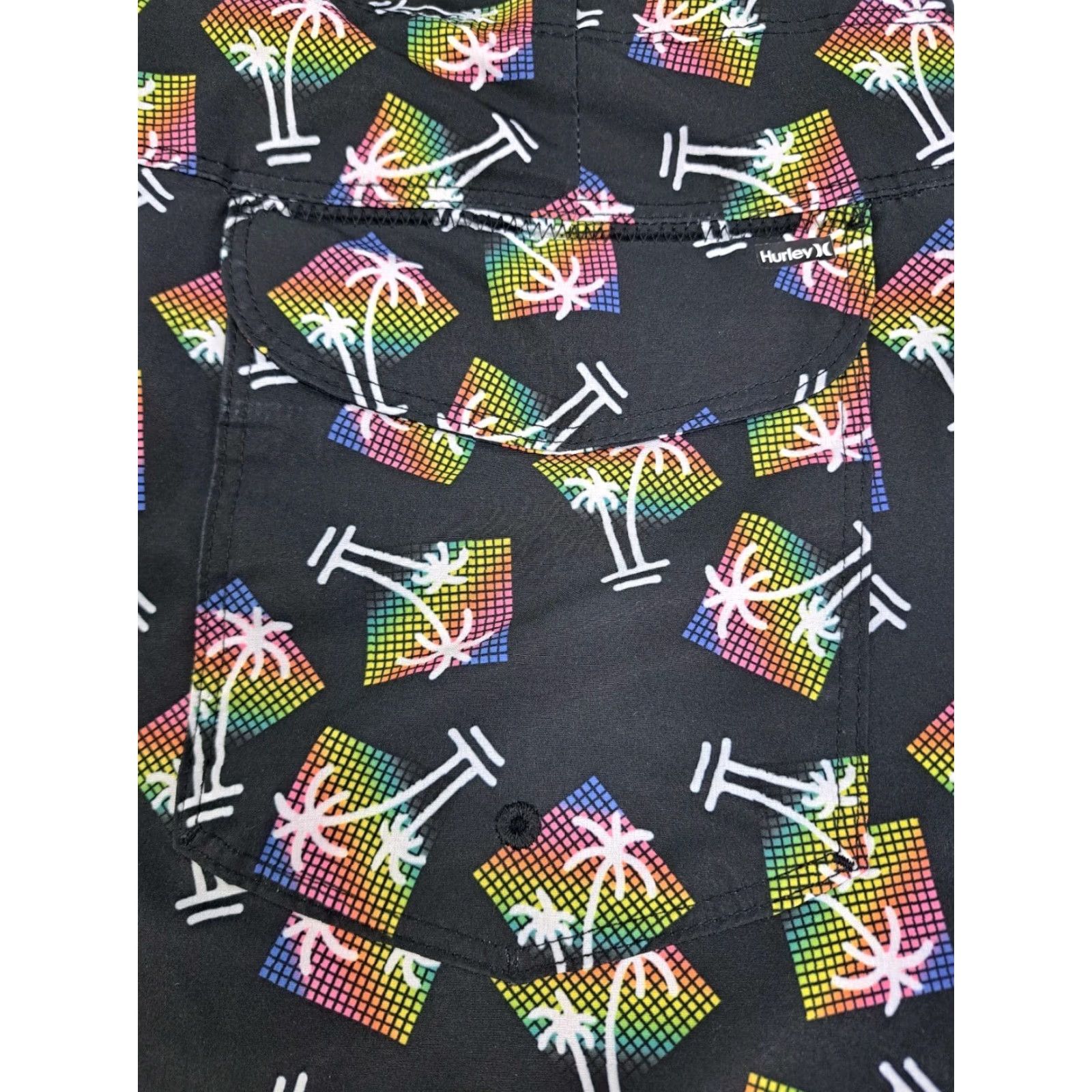 Hurley Hurley Mens Board Shorts Black/Multicolored Palm Trees 32 Quick Dry Stretch Drawstring Back Pocket Surfing Beach Gomer Tropical Regular Mens Size US 32 / EU 48 - 4 Thumbnail