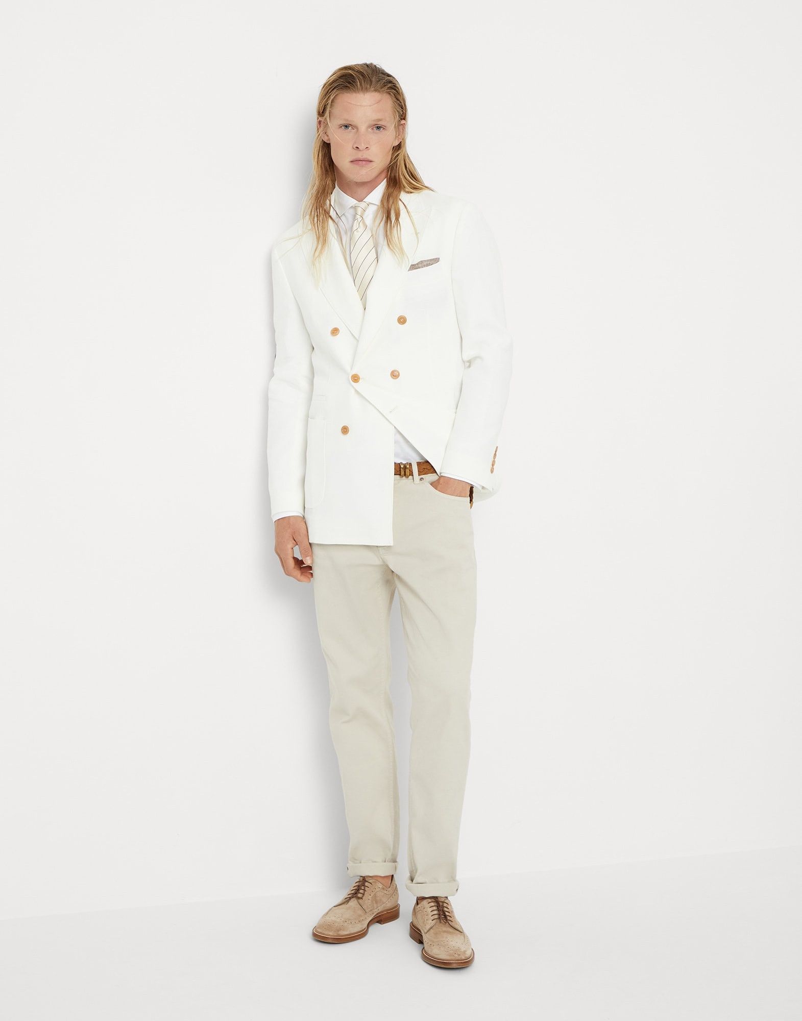 Brunello Cucinelli Jacket Linen in Open White Size US XL / EU 56 / 4 - 4 Thumbnail