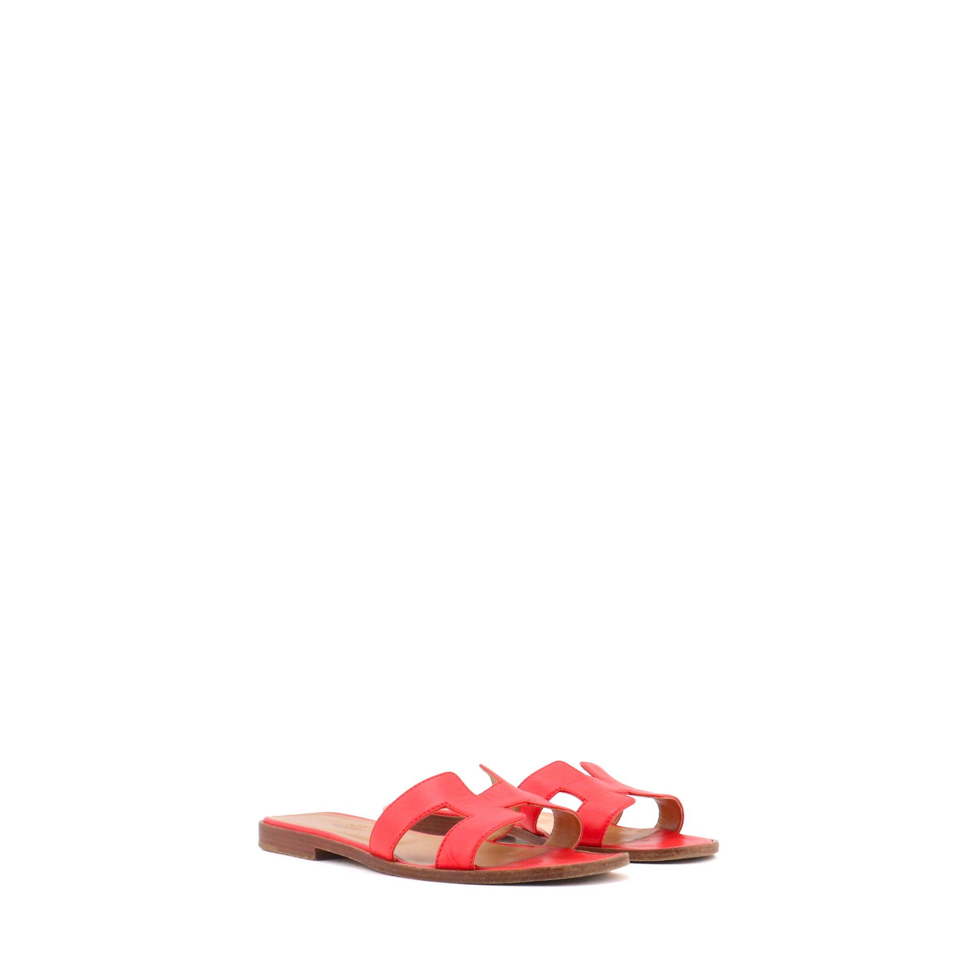 Hermes HERMÈS - Oran Hermès sandals in vermillion pink leather (T36) Size US 5 / IT 35 - 1 Thumbnail