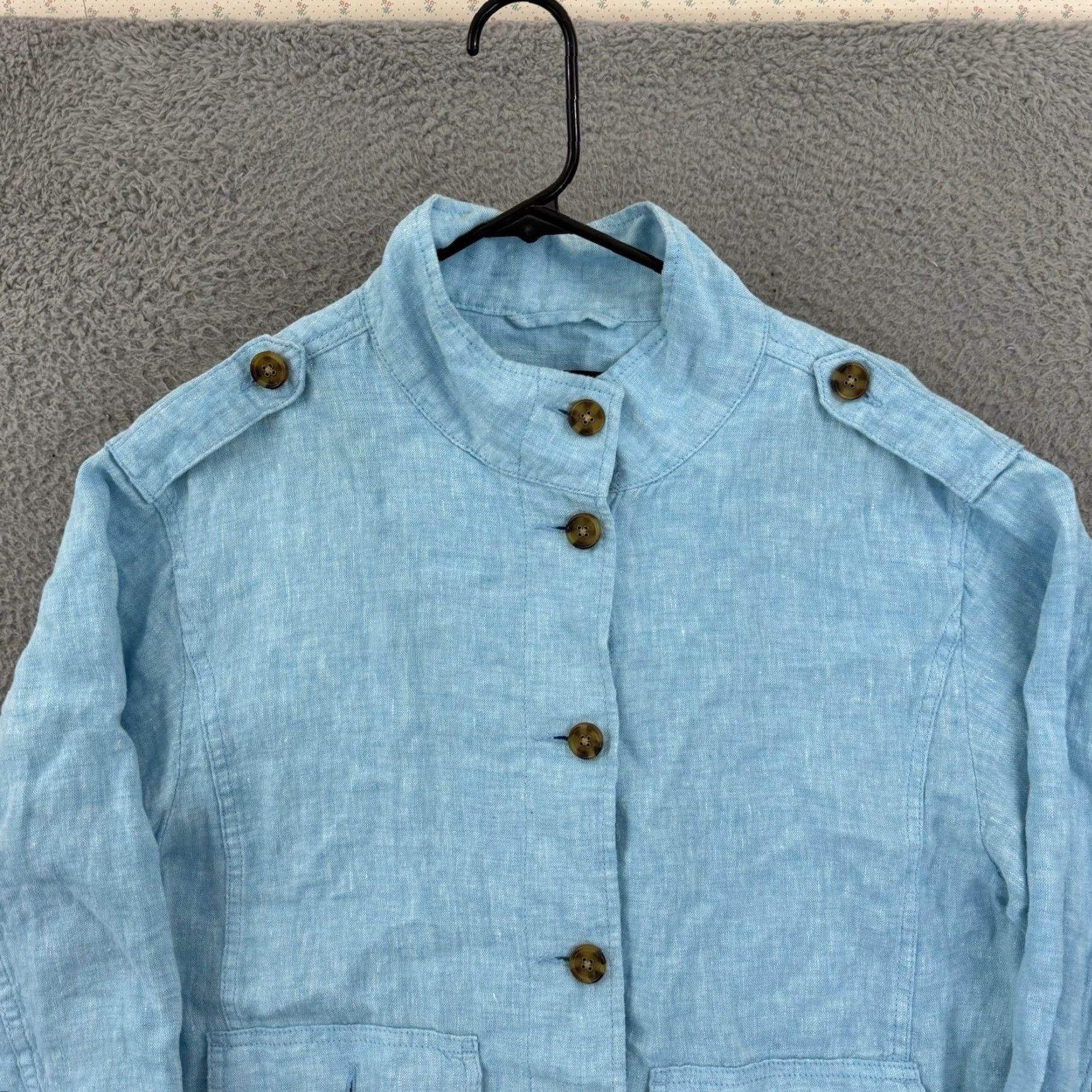Talbots Talbots Jacket Womens Medium Blue Utility 100% Linen Button Up Light Boho Preppy Size M / US 6-8 / IT 42-44 - 3 Thumbnail